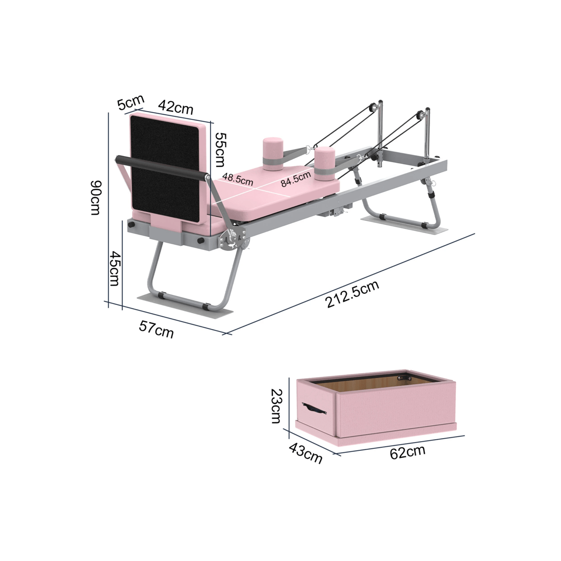 7 Advwin Foldable Pilates Exercise Machine with Jump Board & Reformer Box for Home, 120kg Capacity Pink, 7 of 7