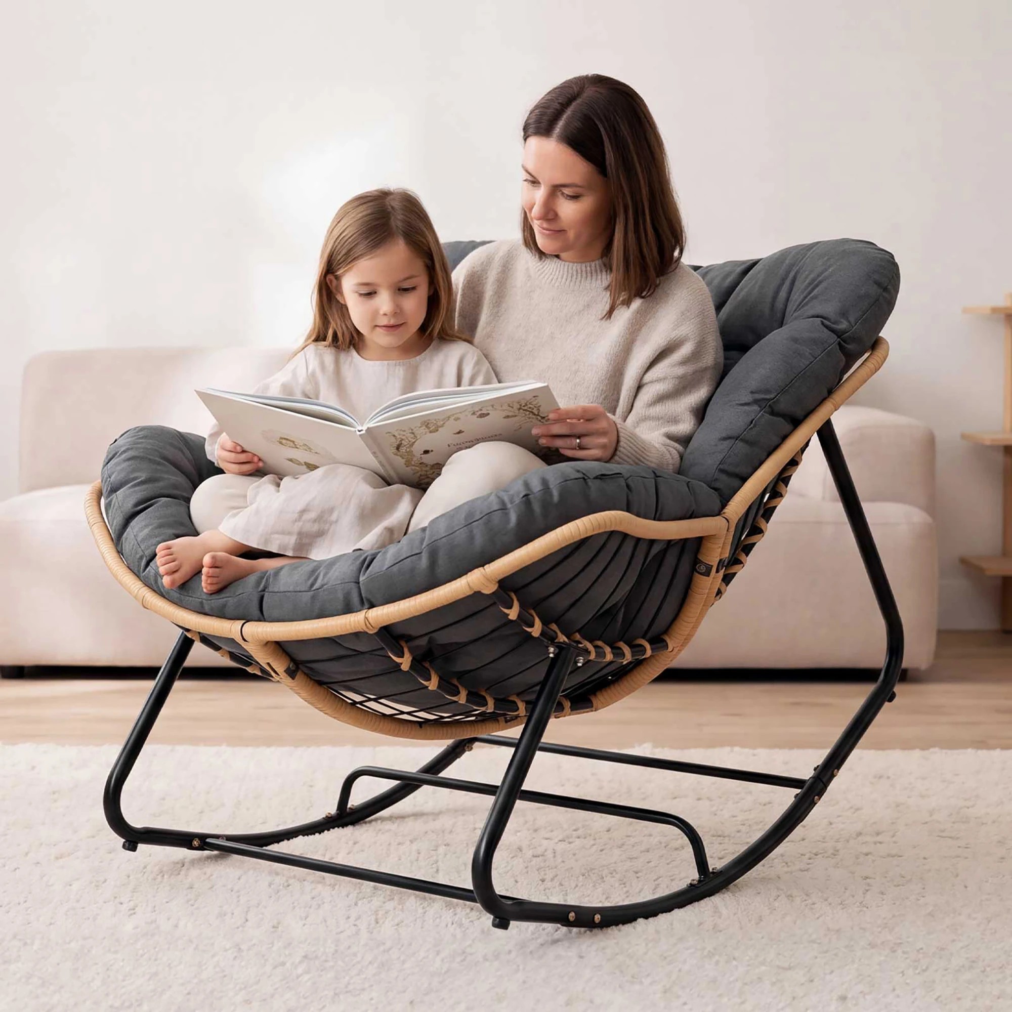 8 Levede Rocking Chair with Thick Cushion PE Rattan Silent Strip Indoor Patio Grey, 8 of 8