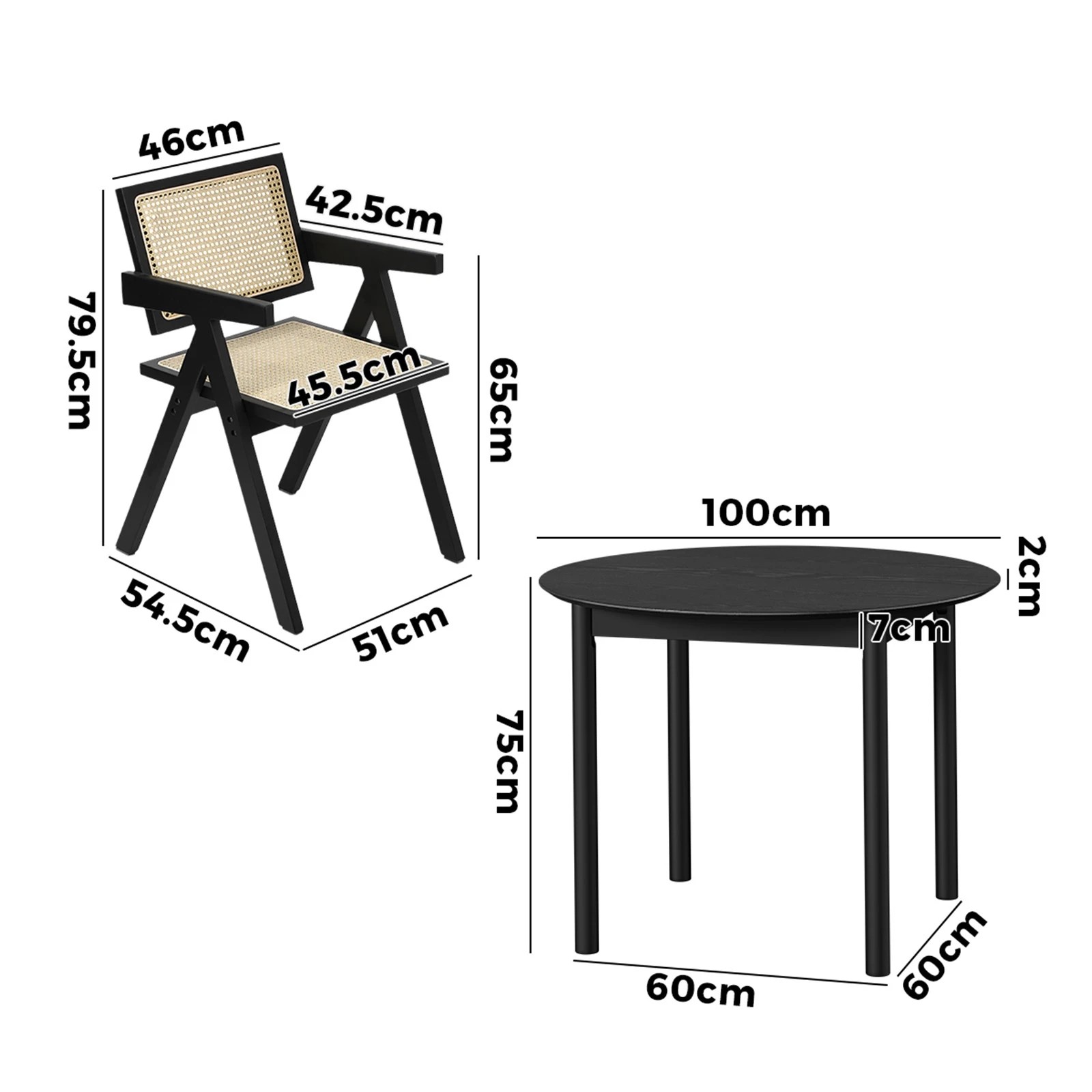 10 Oikiture 5PCS Dining Table Set Round Dining Table and Chairs Rubberwood - Black, 10 of 10