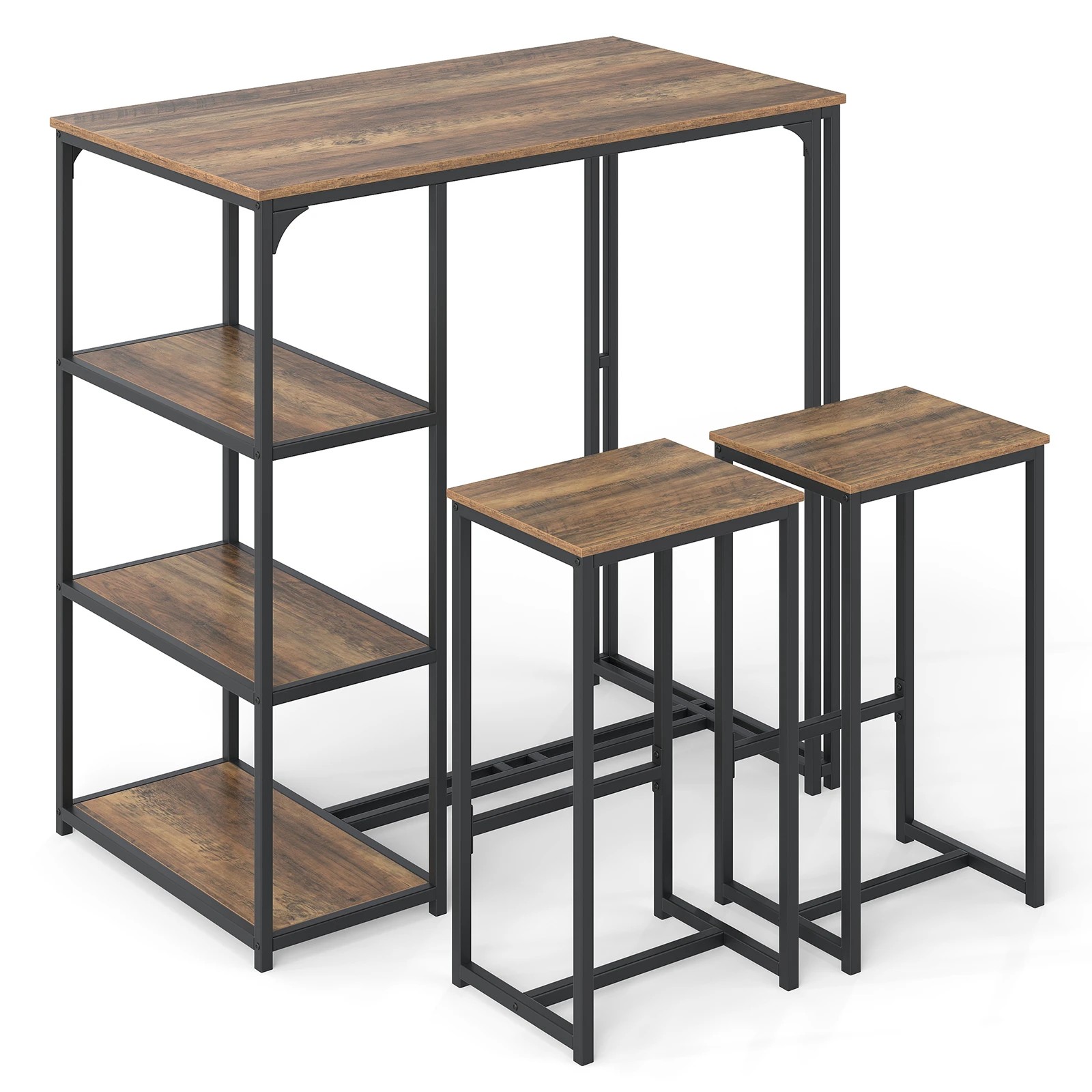 1 Costway 3PCS Dining Furniture Set Bar Table & 2 Stools 3 Storage Shelf Metal Frame, 1 of 4