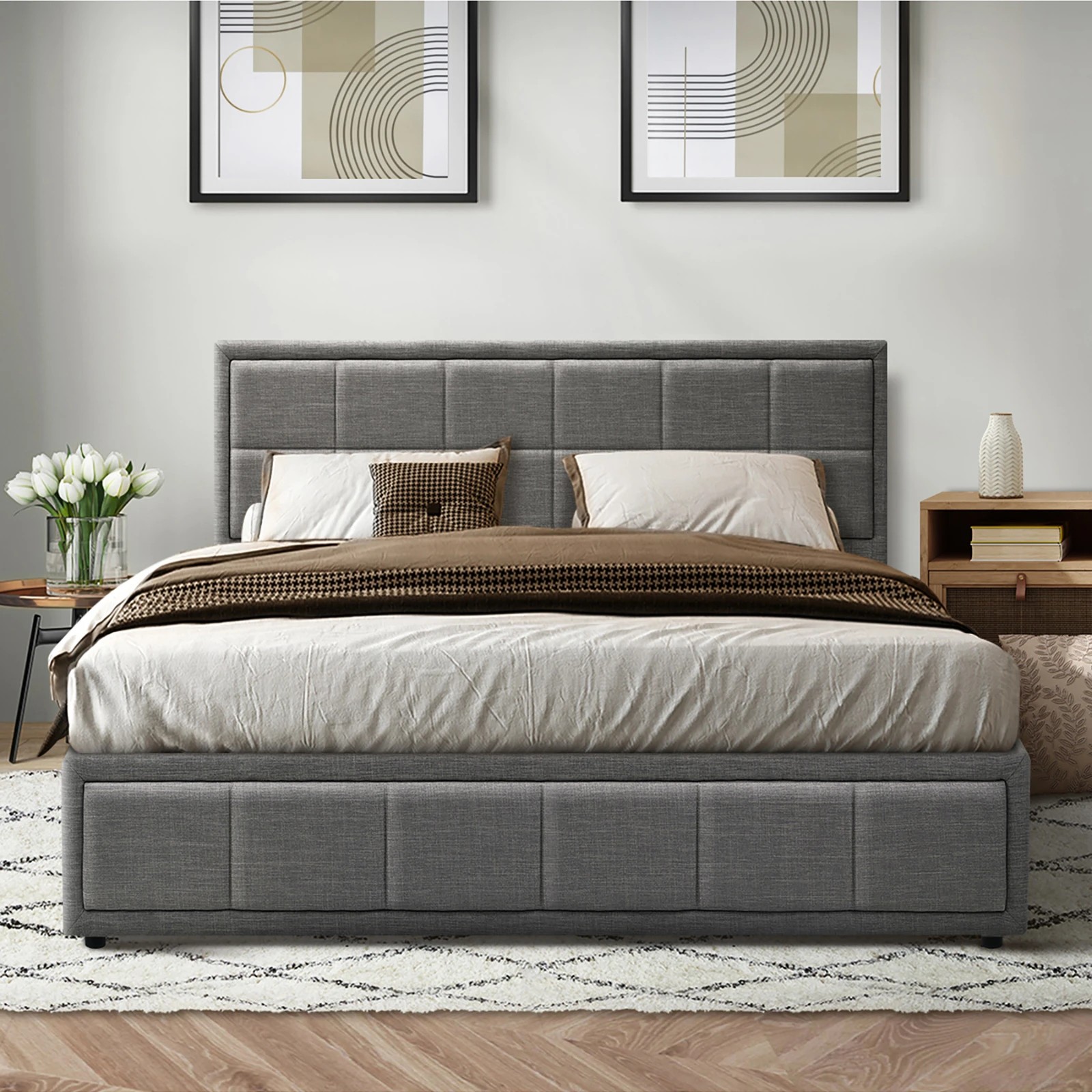 4 Oikiture King Bed Frame Gas Lift Storage Base
 - Grey, 4 of 10