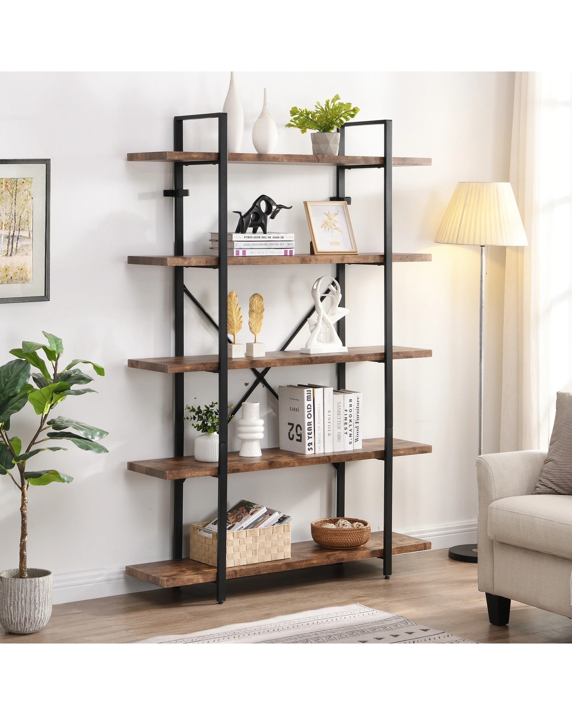 2 IHOMDEC 5 Tier Industrial Bookshelf, 2 of 5