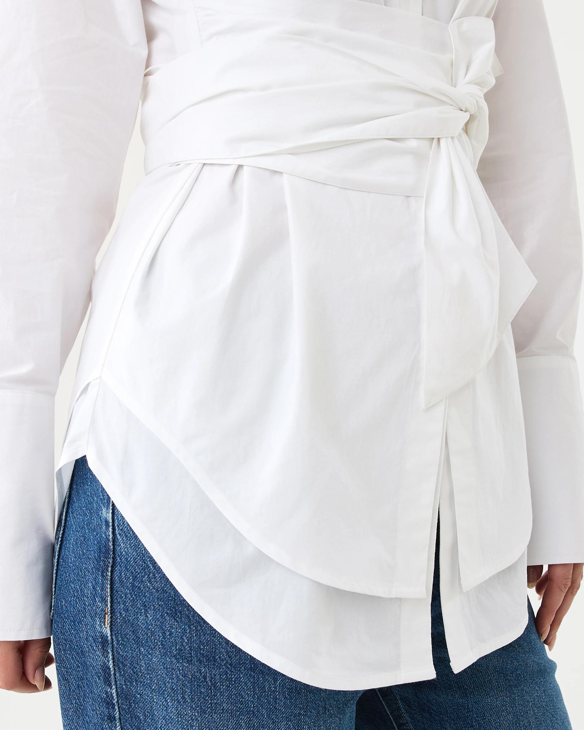 8 Long Sleeve Wrap Waist Shirt White, 8 of 8