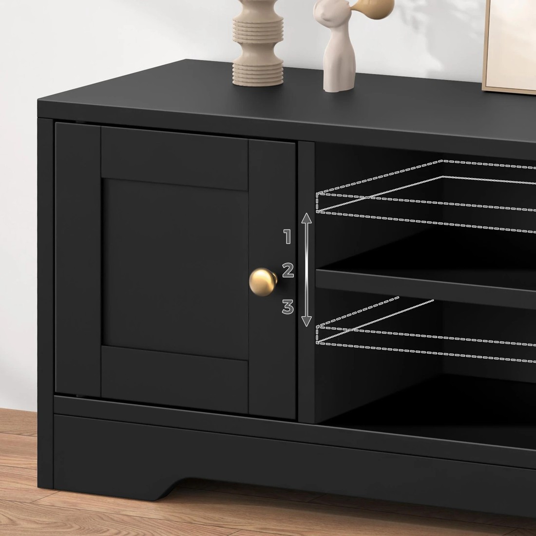 7 Alfordson TV Cabinet Entertainment Unit Stand Hamptons 120cm Storage - Black, 7 of 10