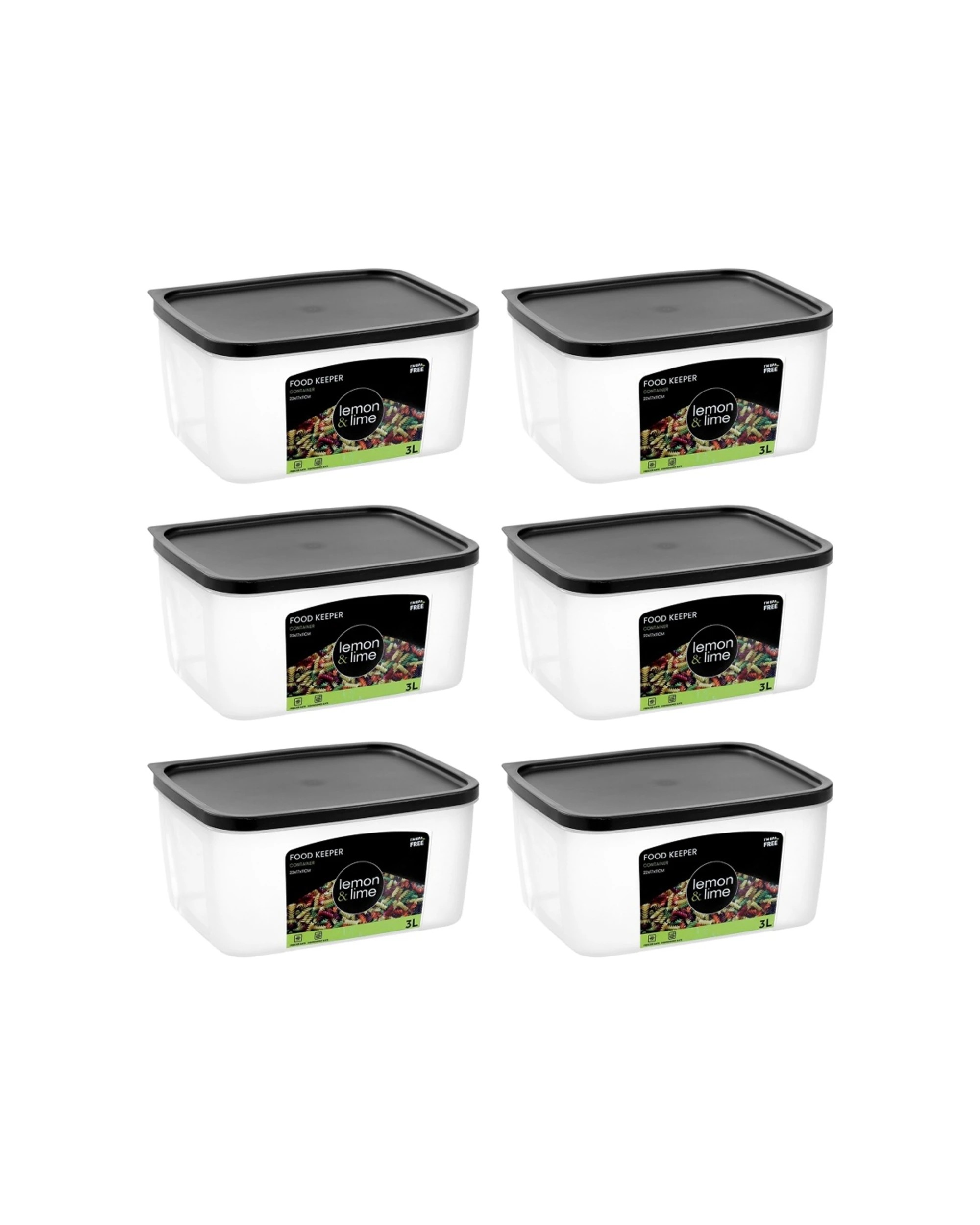 1 Lemon & Lime 6PK Food Keeper Rectangle Reusable Container 3L - Clear, 1 of 8