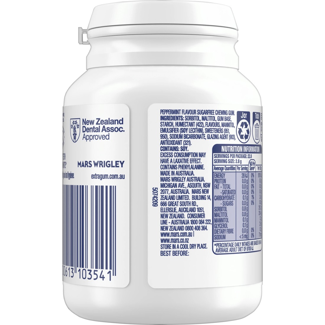 3 Wrigley's Extra White Peppermint Sugar Free Bottle 64g, 3 of 5