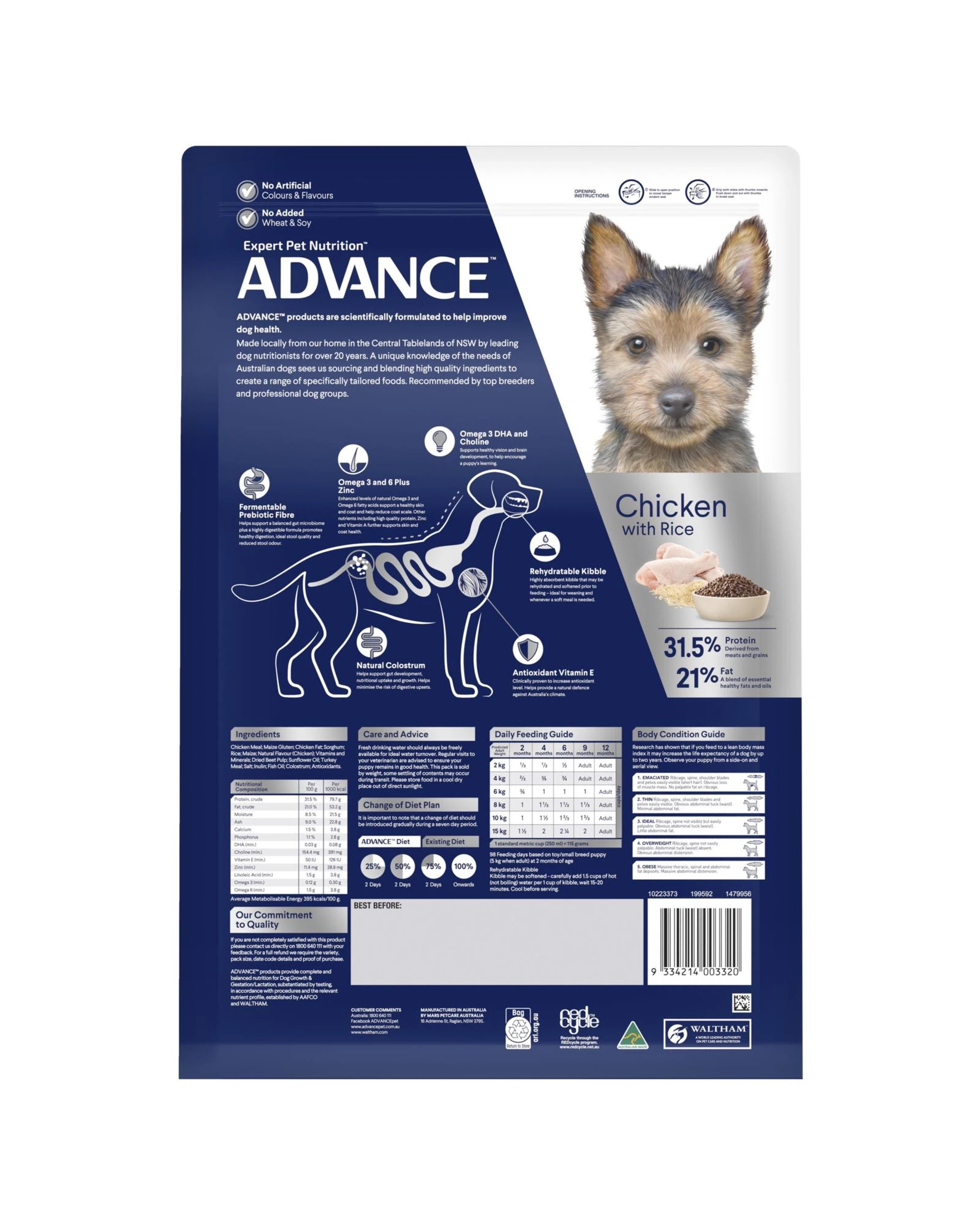3 Advance Puppy Rehydratable Small Breed Dry Dog Food Chicken w/ Rice 8kg, 3 of 3