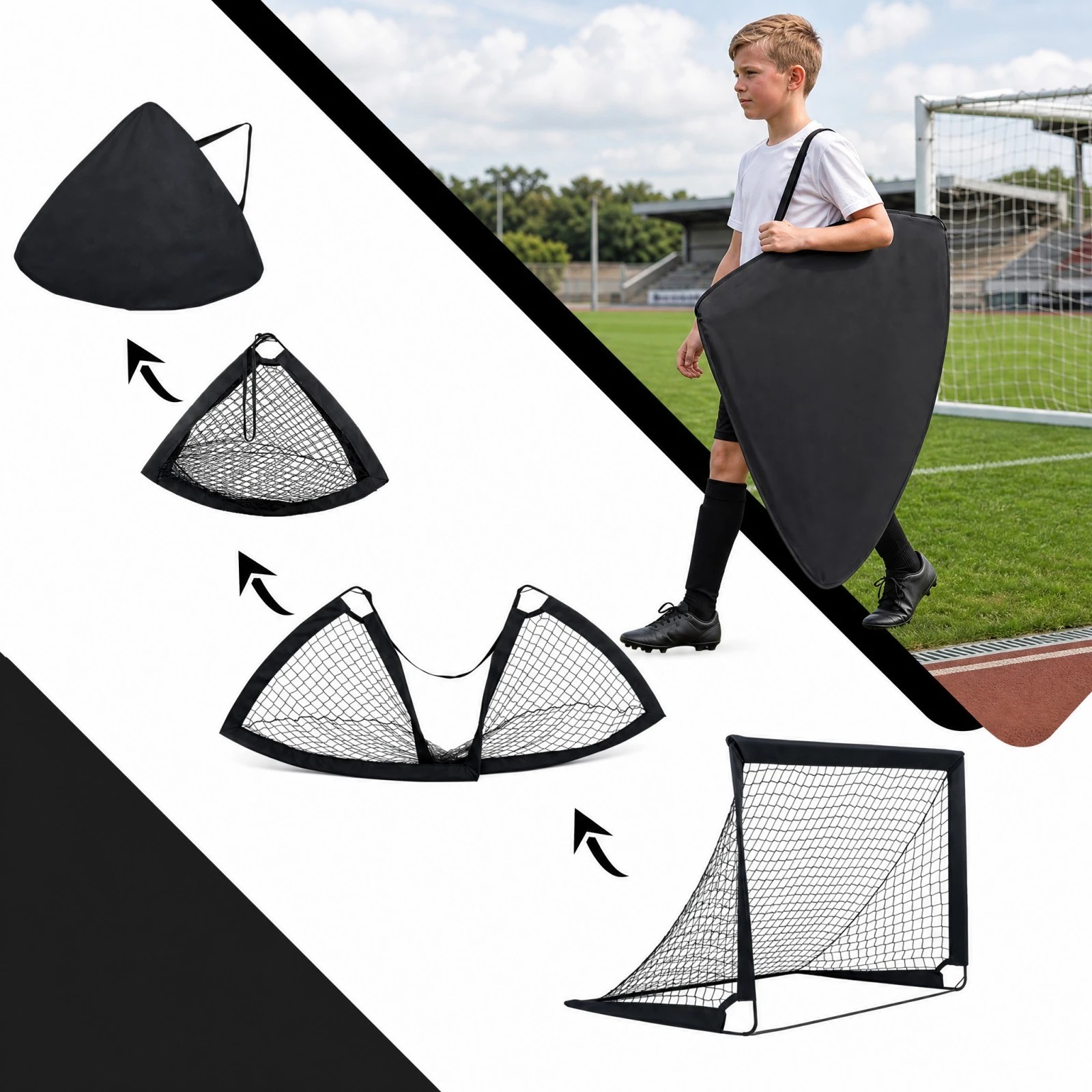 5 Costway 2x Portable Football Goals 120x92cm Pop Up Football Net Post w/Carry Bag, 5 of 7