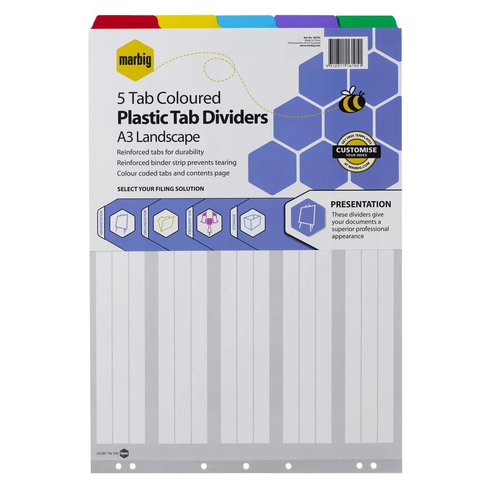 2 Marbig Reinforced A3 5 Tab Landscape Divider, 2 of 3