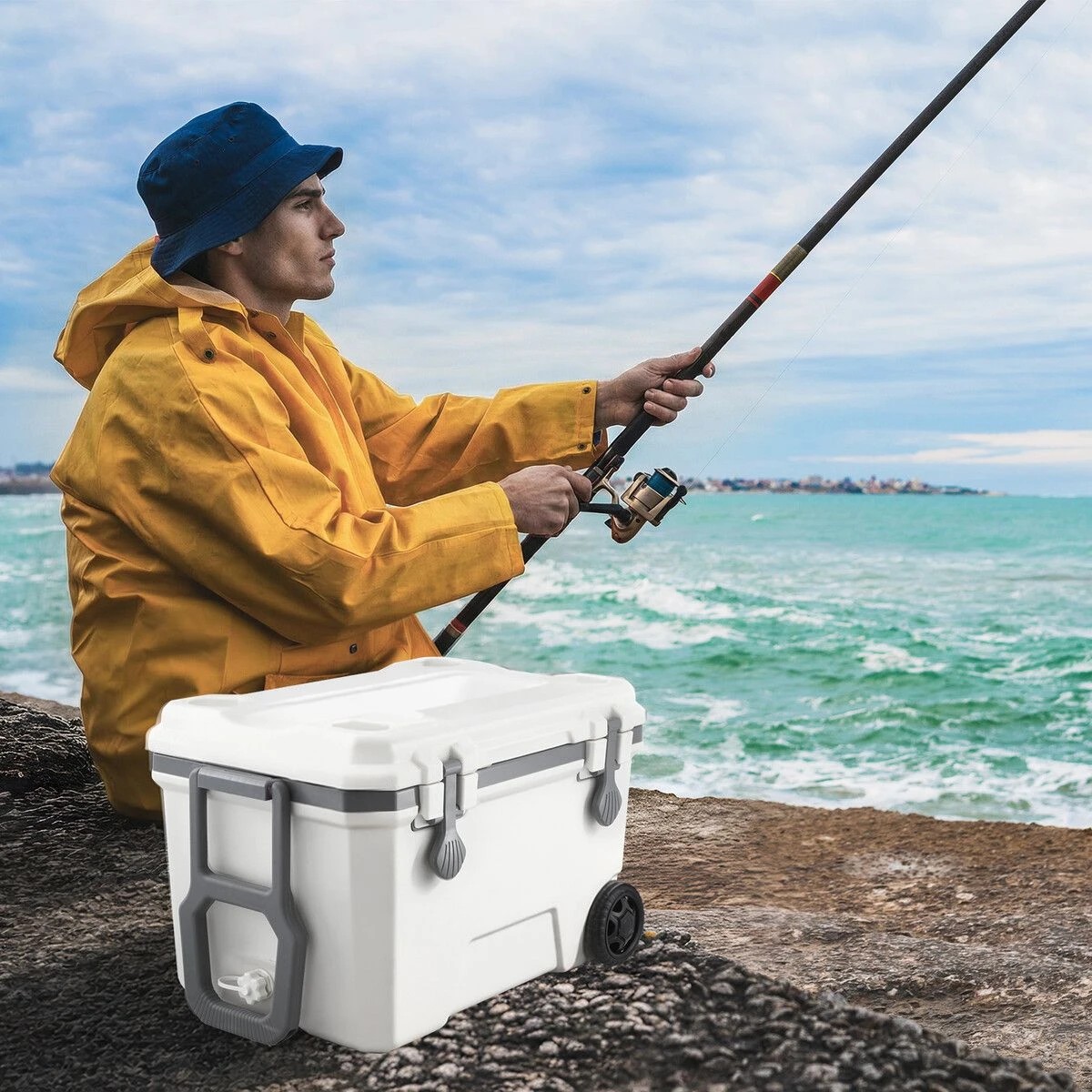 3 AUSWAY 36L Portable Cooler Box Wheeled Insulated Hard Ice Chest Lunch Coolbox, 3 of 7