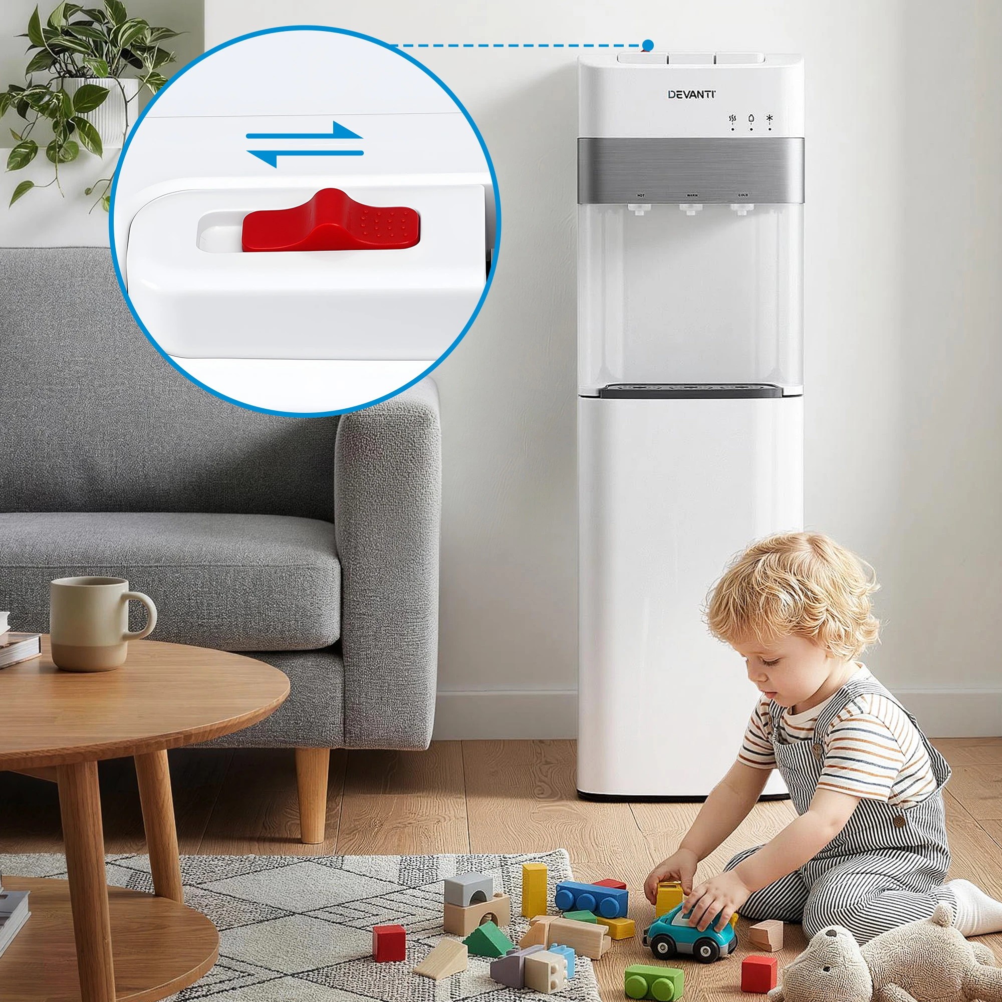 3 Devanti 3 Taps Water Cooler Dispenser Bottom Loading Dispenser Chiller Filter - White, 3 of 9