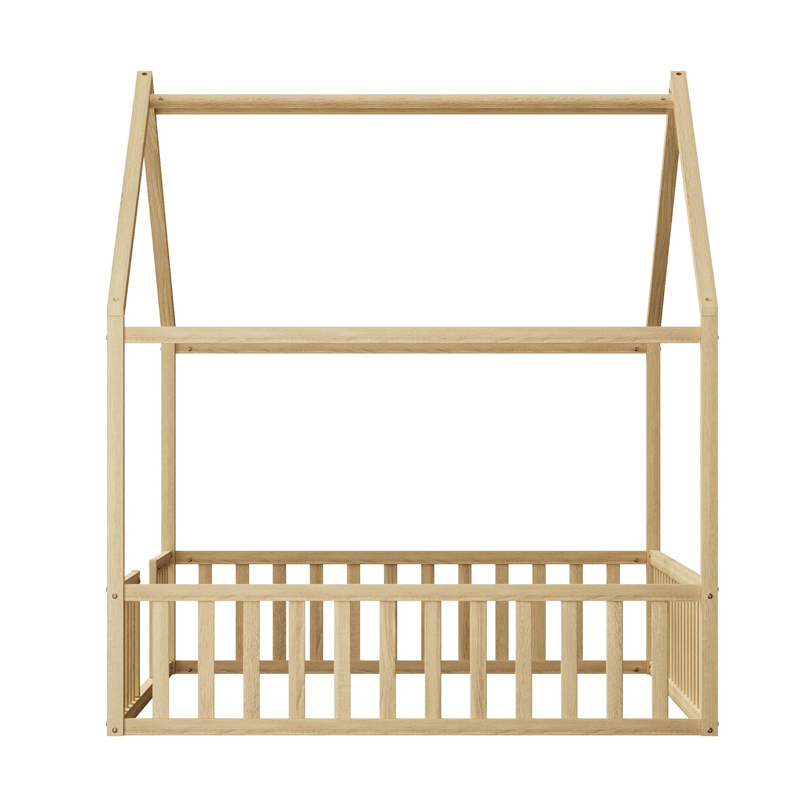 9 Oikiture Double House Bed Kids Wooden Bed Frame - Natural, 9 of 10