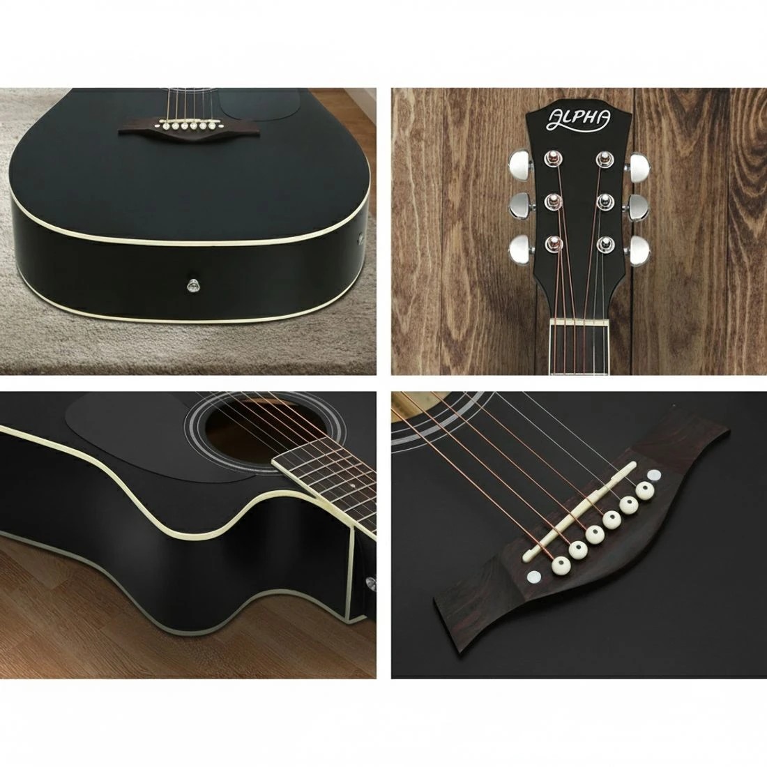 6 Alpha 41 Inch Acoustic Guitar Equaliser Electric Output Cutaway w/ Stand - Black, 6 of 7