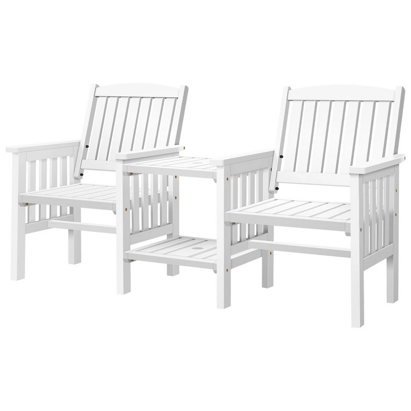 1 Alfordson Outdoor Garden Bench Wooden Loveseat Patio Chairs Table Set - White, 1 of 10