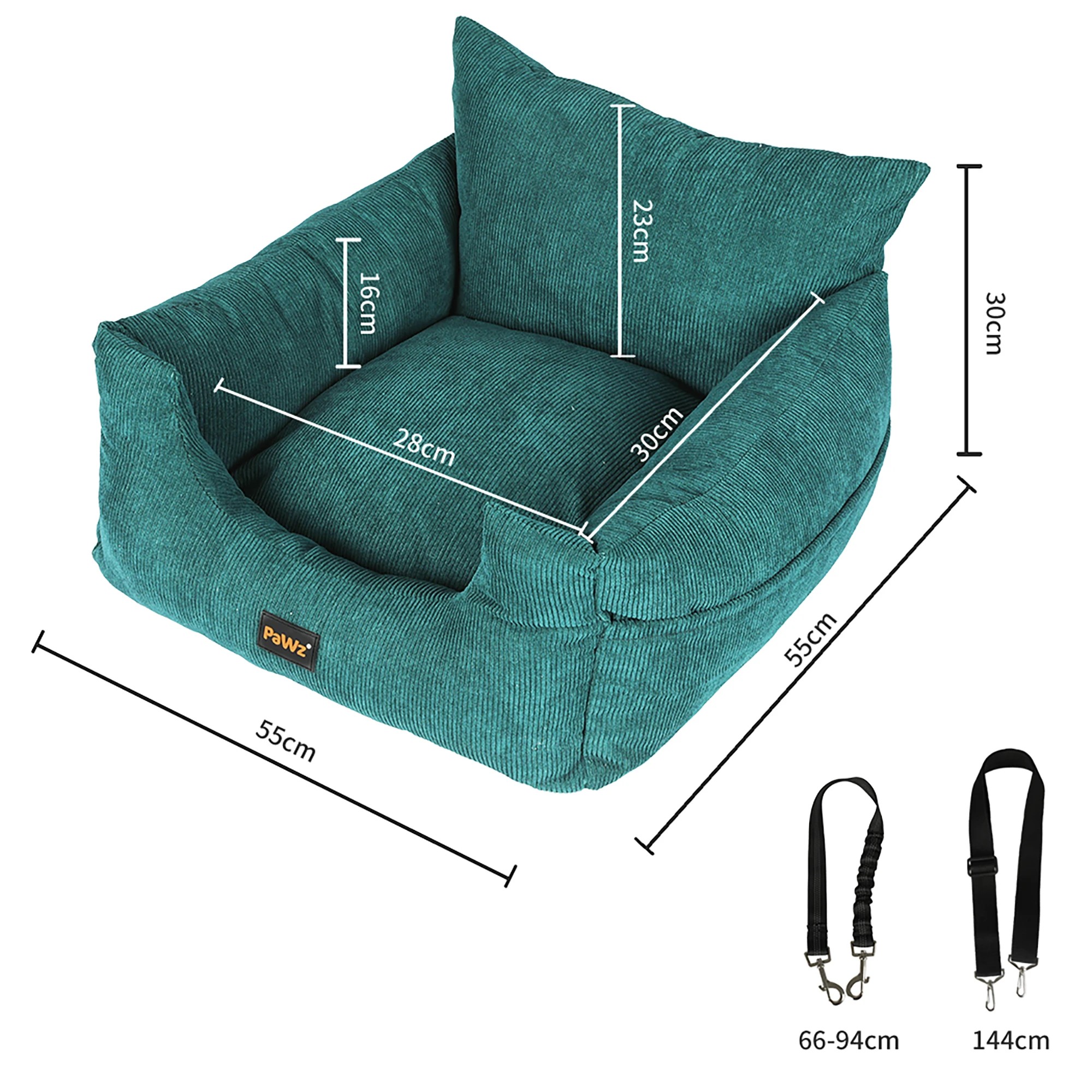 1 Pawz 2-in-1 Pet Car Booster Seat W/ Safety Belt Green (55 X 55cm), 1 of 3