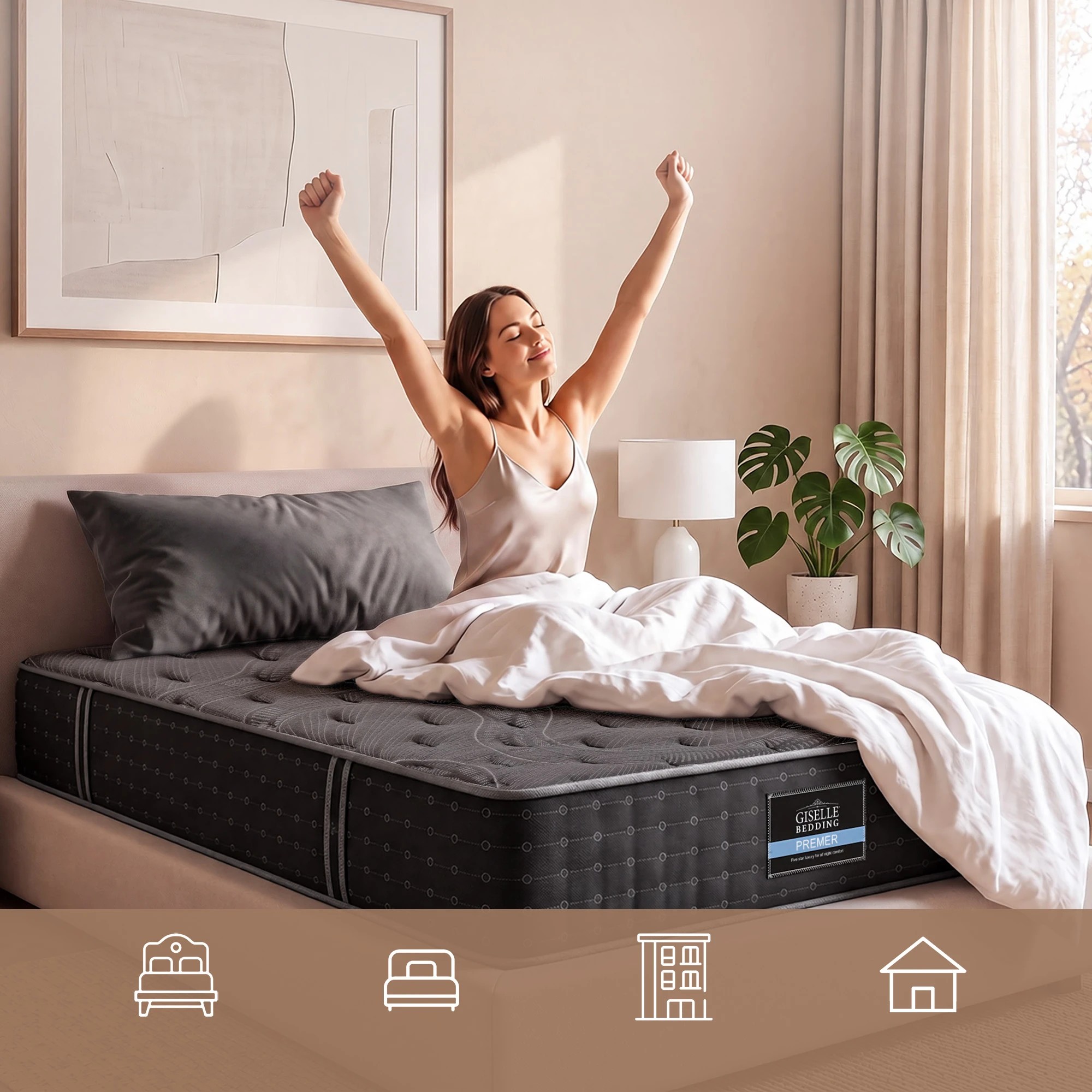 8 Giselle Bedding Single Reversible Spring Mattress Cashmere Cover Gel Foam Firm 35cm - King Single Bed - Multi, 8 of 10