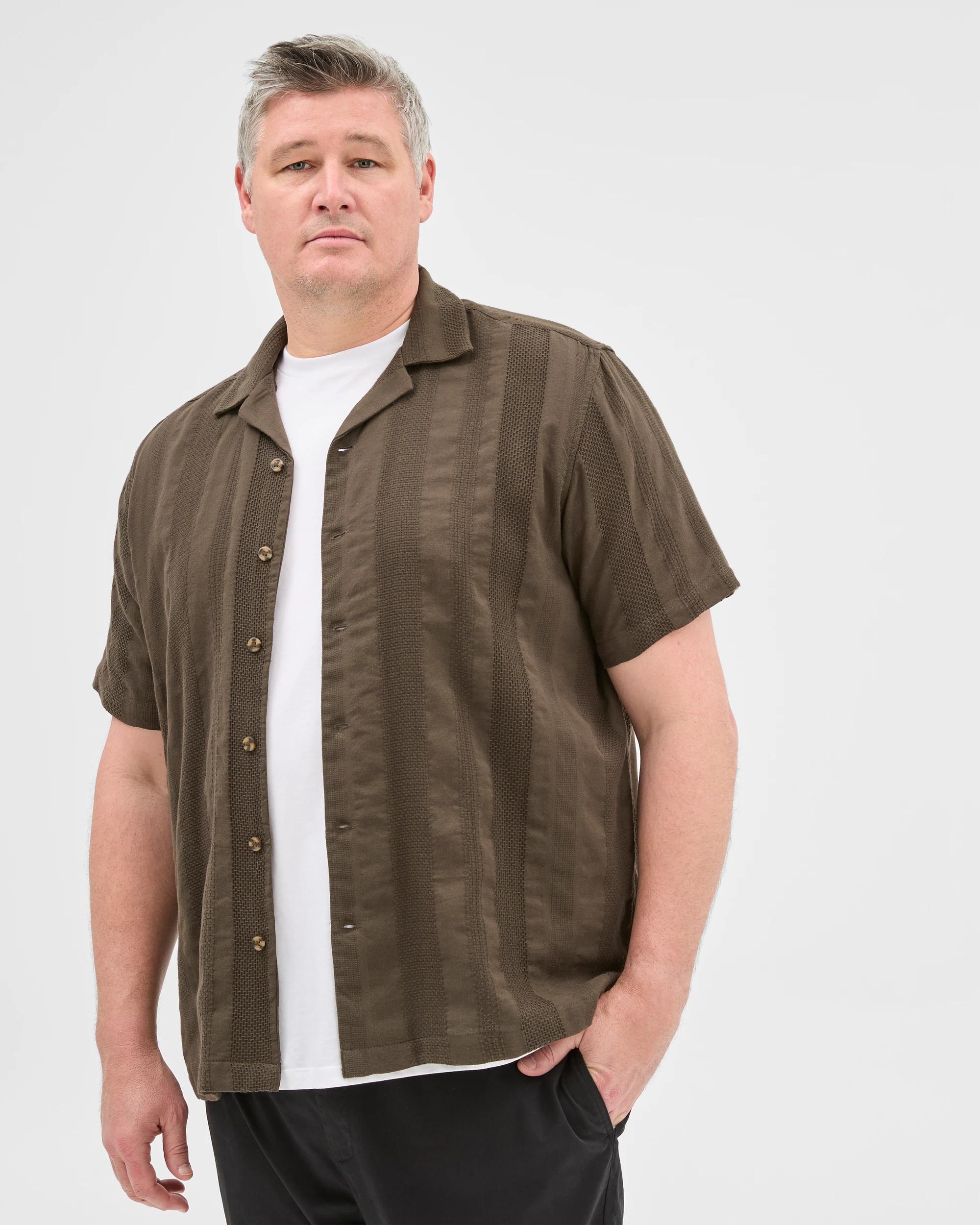 1 Target Plus Size Australian Cotton Textured Reverse Shirt DARK OLIVE, 1 of 6