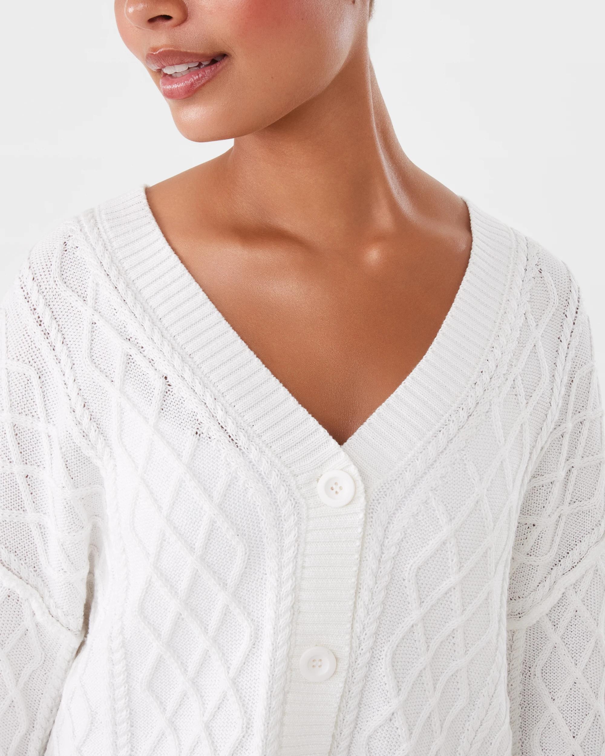 6 Oversized Cable Cardigan Snw White, 6 of 8