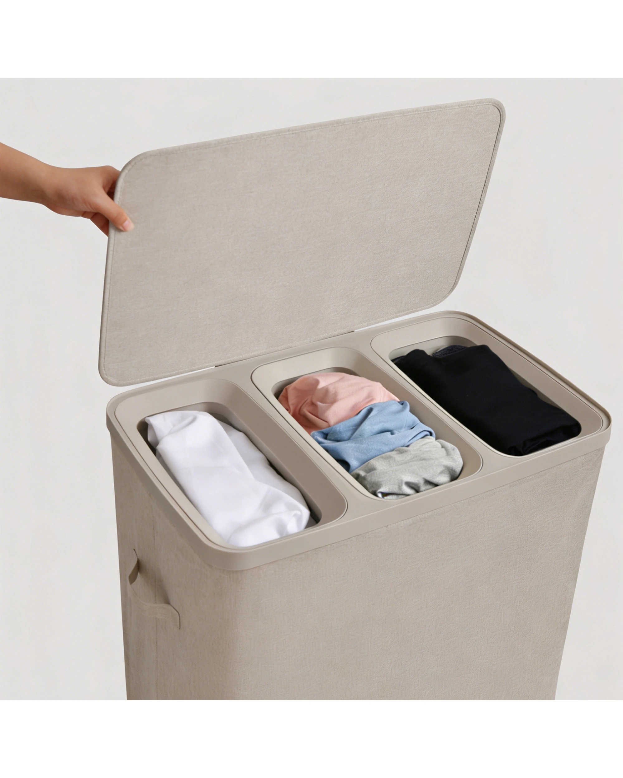 5 Sherwood Voyager 3-Section Laundry Hamper 120L Faux Linen 64x40x67cm - Natural, 5 of 10