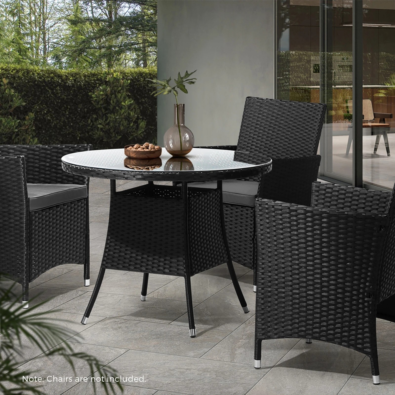 9 Livsip Outdoor Dining Table 90cm Round Rattan Glass Table Patio Furniture
 - Black, 9 of 10