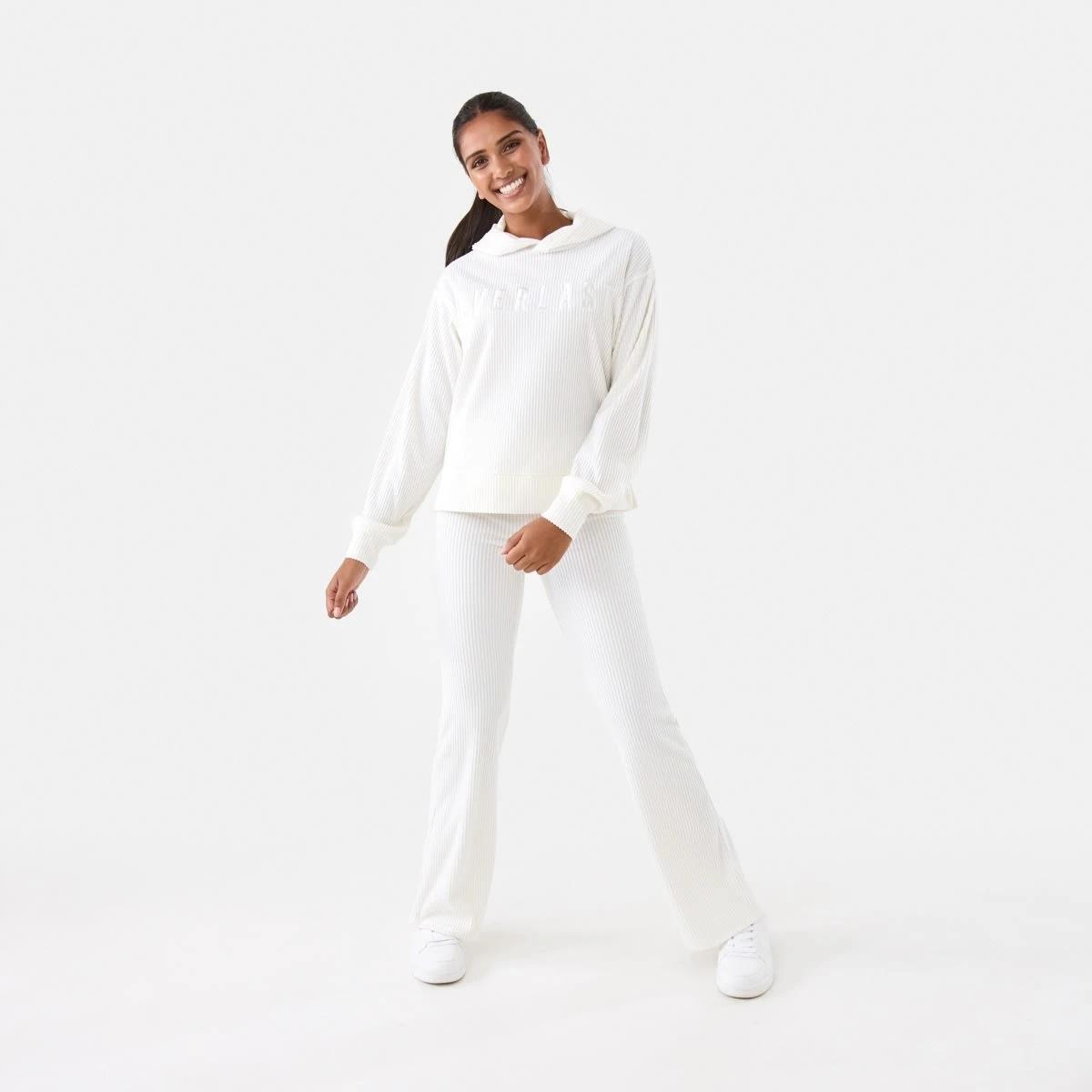 2 Everlast Womens Ribbed Luxe Flare Trackpants Bone, 2 of 5