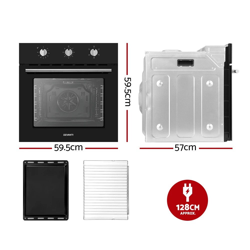 2 Devanti 60cm Electric Built In Wall Oven Stainless Steel - Black, 2 of 6