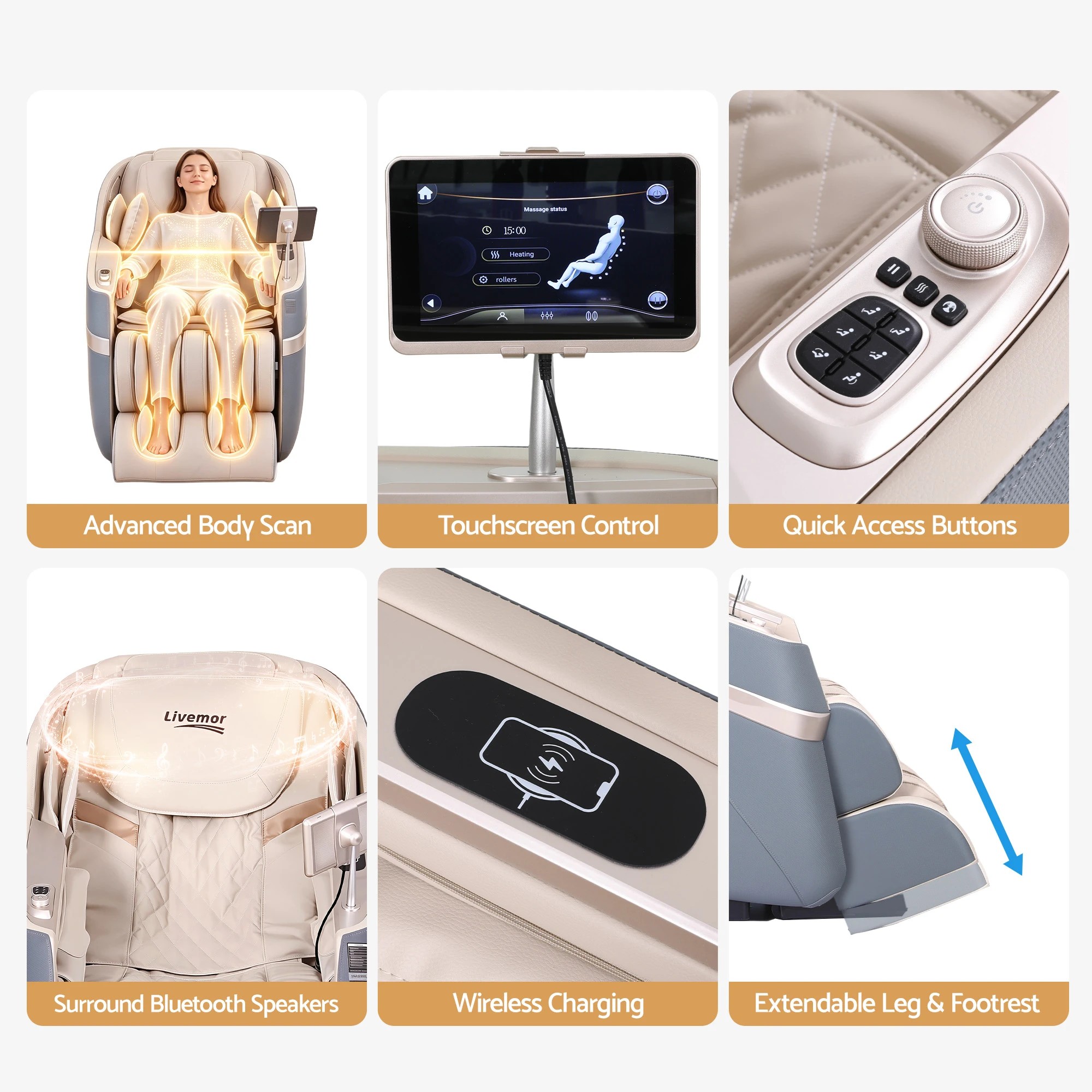 9 Livemor Elite 4D Massage Chair E1 Full Body Zero Gravity Recliner SL Track AI Body Scan - Multi, 9 of 10