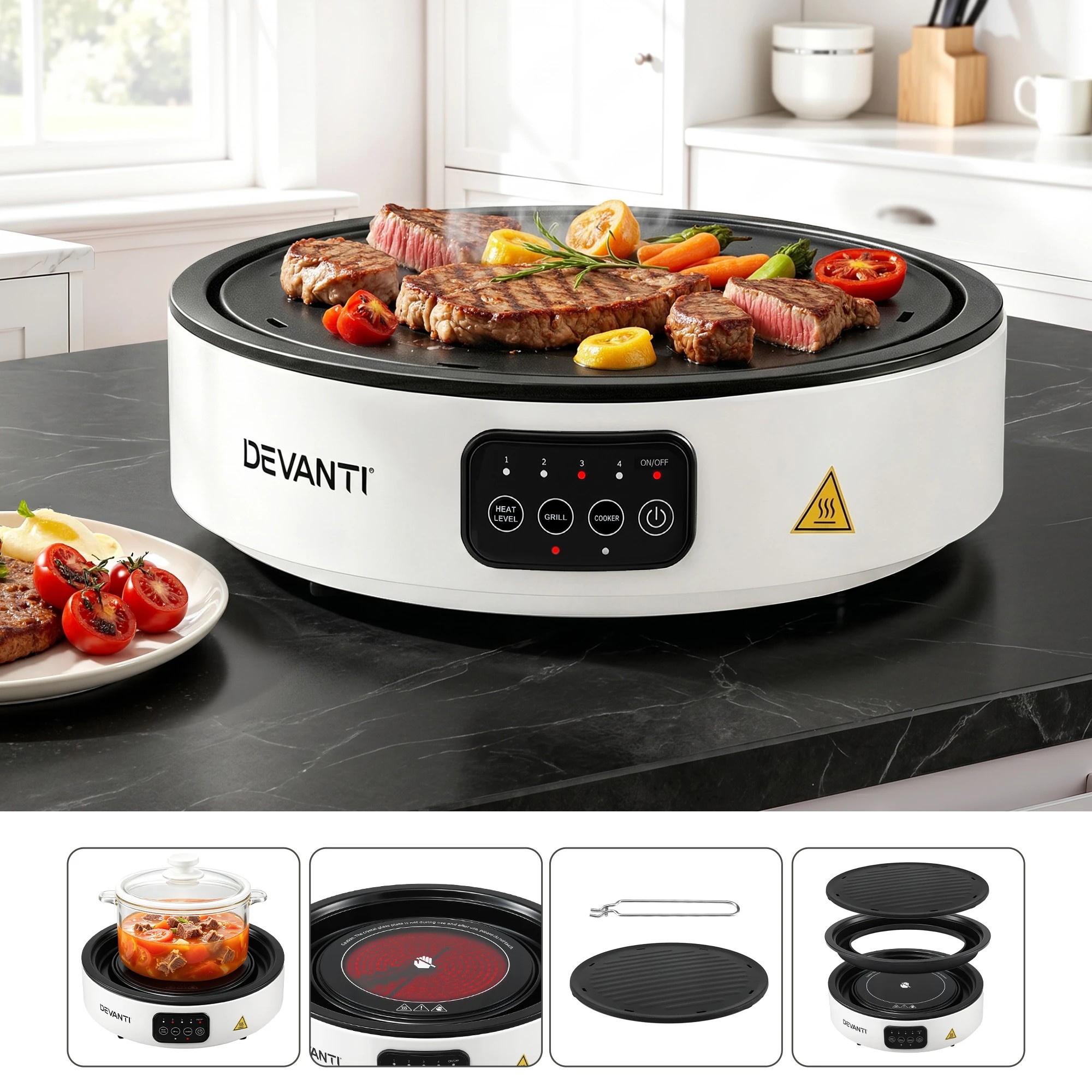 2 Devanti Ceramic Cooktop Electric Grill Cooker - White, 2 of 9