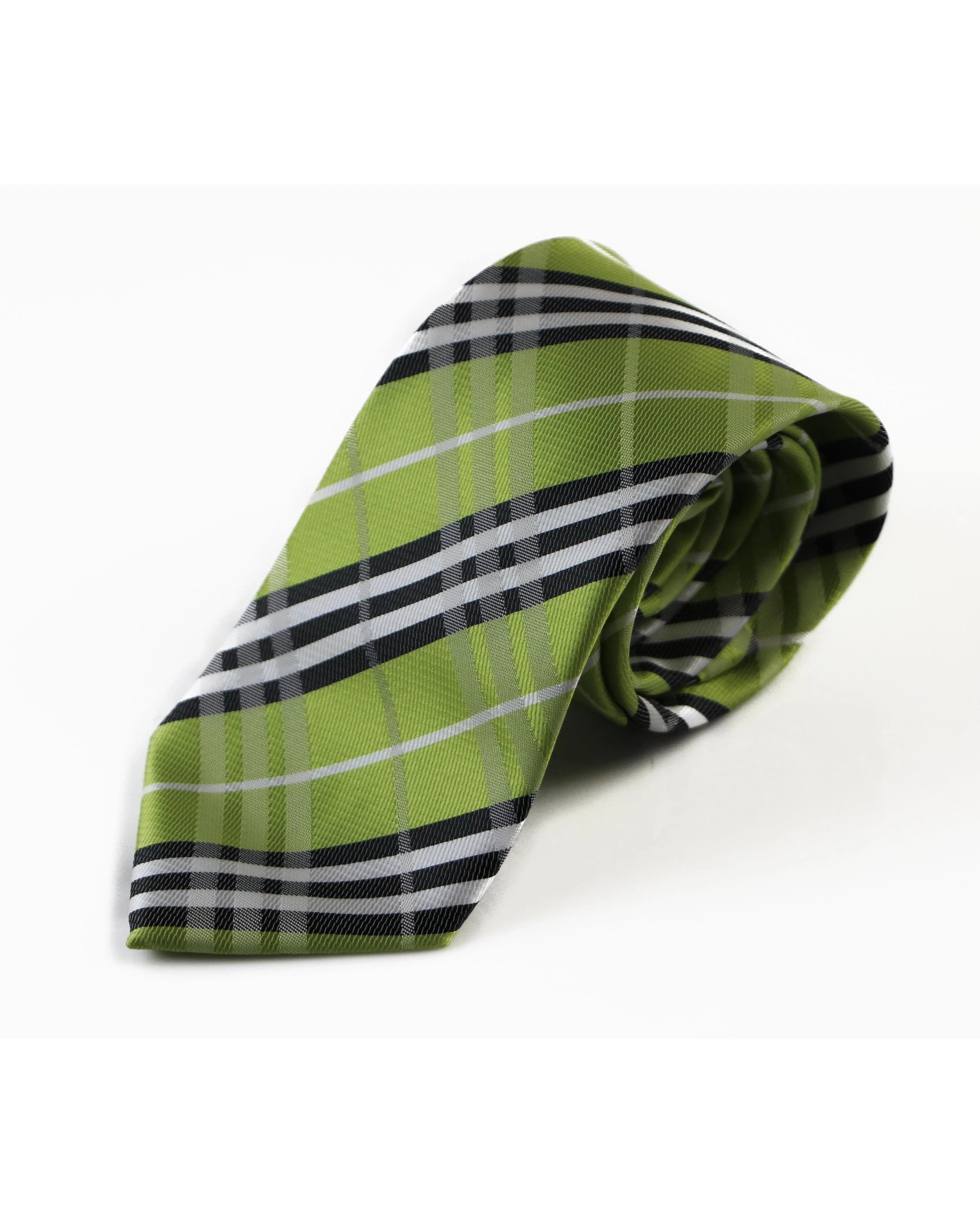 2 Zasel Mens Lime Green, Black & White Plaid Striped Patterned 8cm Neck Tie, 2 of 2
