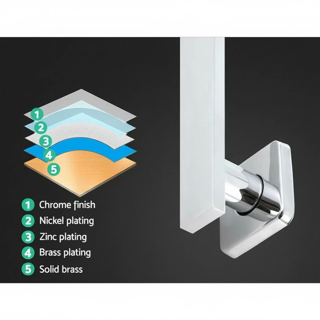 3 Cefito 8'' Rain Shower Head Wall Arm Square High Pressure Chrome - Silver, 3 of 5