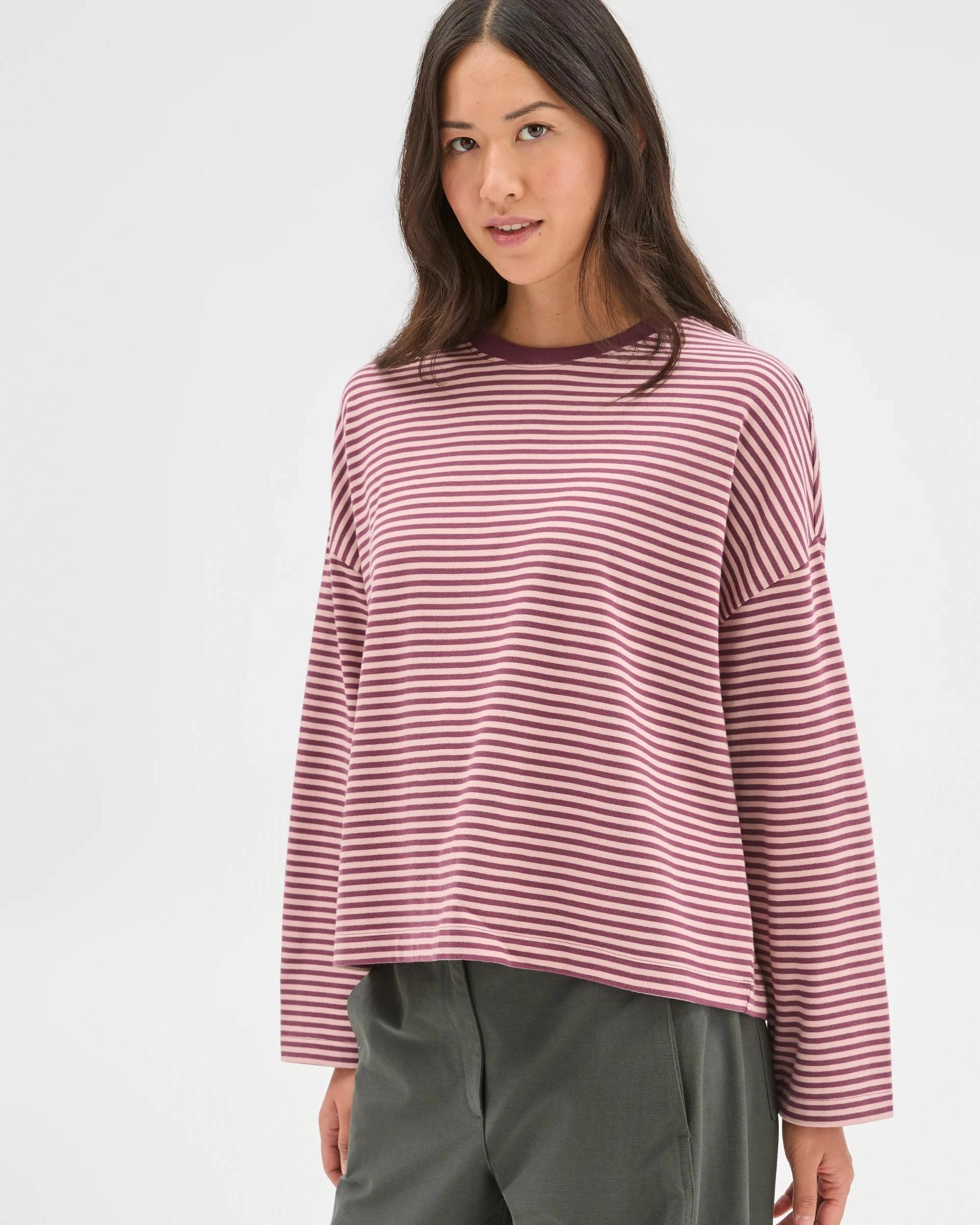 1 Target Woman Australian Cotton Long Sleeve Heavyweight Oversized T-Shirt PANSY/SOFT BLUSH STRIPE, 1 of 8
