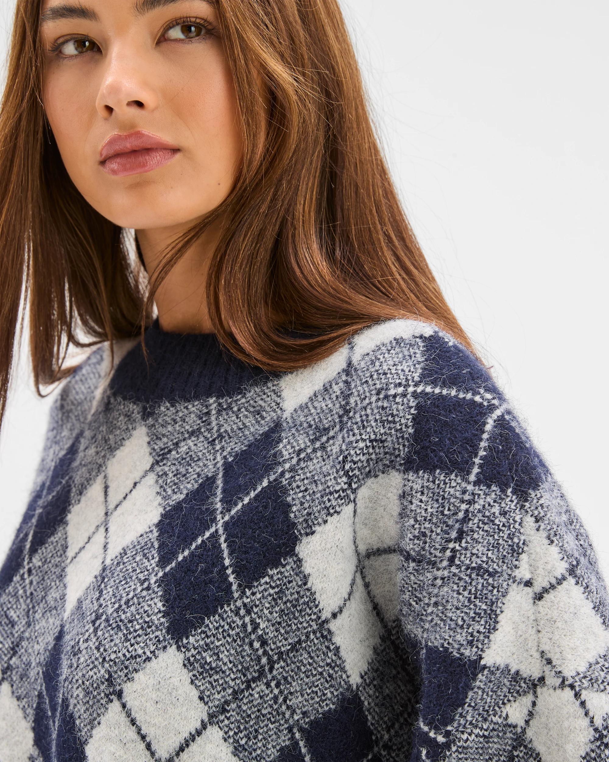 6 Lily Loves Argyle Crew Neck Jumper NAVY, 6 of 7