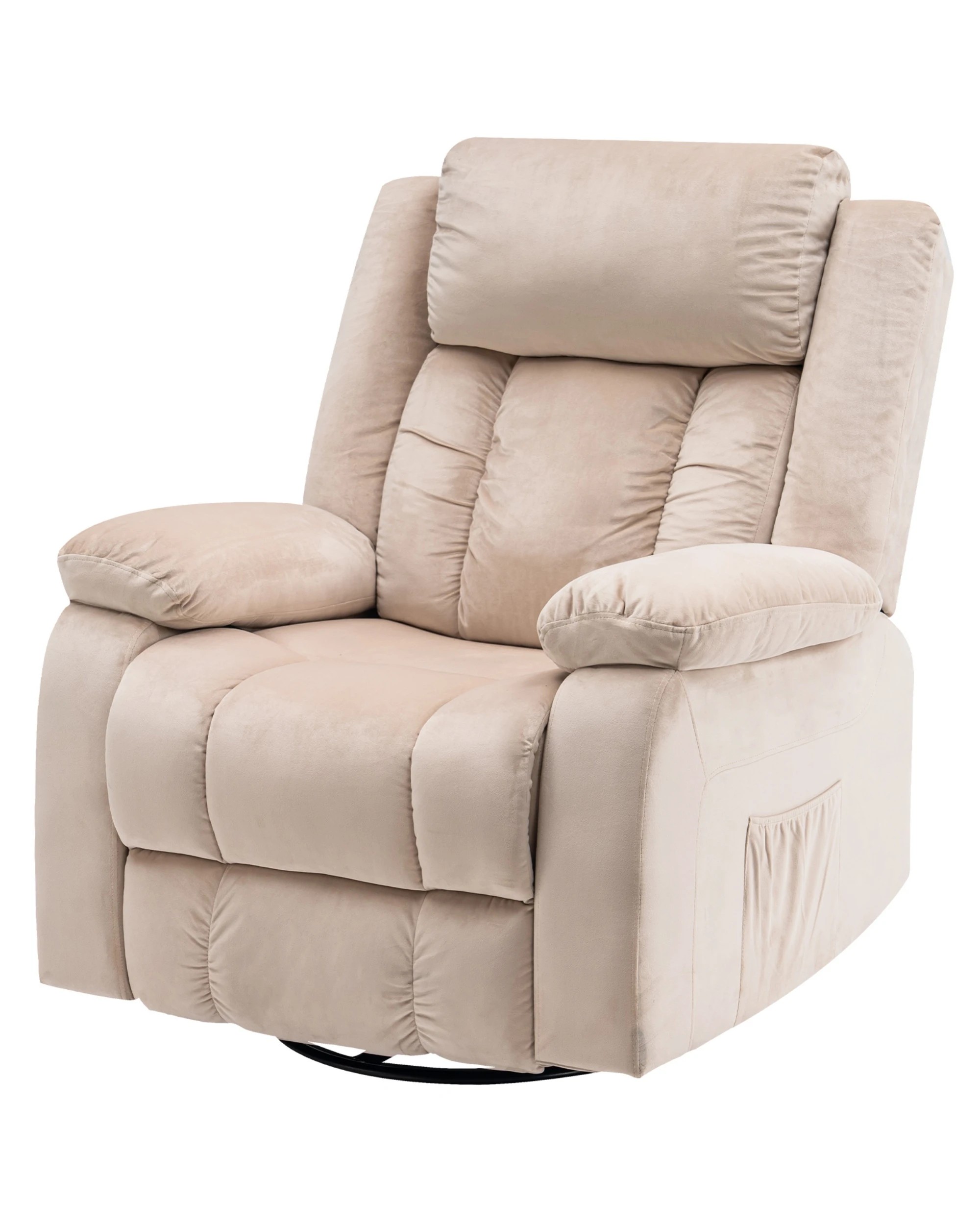 1 Advwin Recliner Chair Electric Heat Massage Lounge Armchair Rotatable Velvet - Beige, 1 of 8