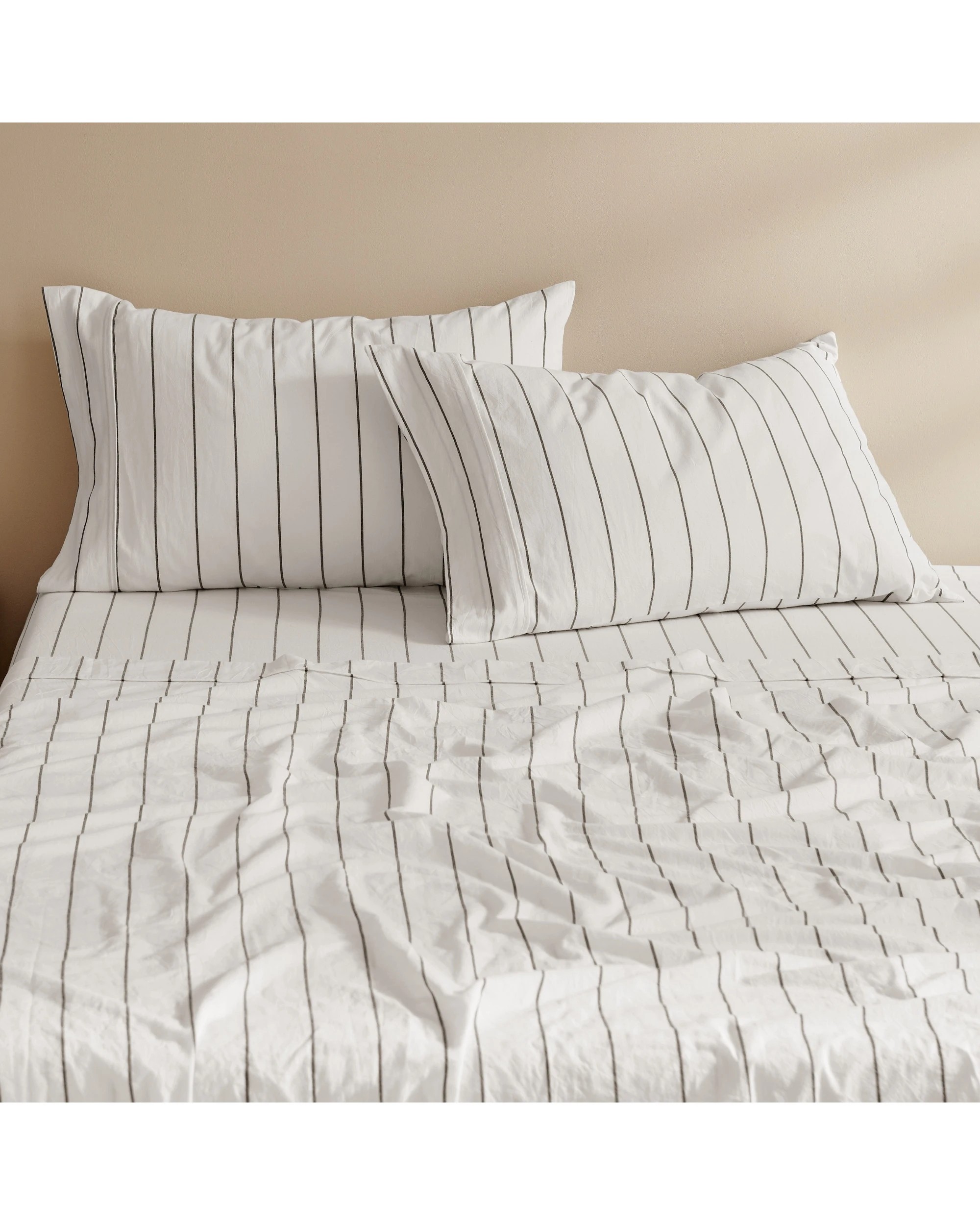 7 Dreamaker Rumi Stripe Washed Cotton Sheet Set - Queen Bed - White with Graphite, 7 of 7