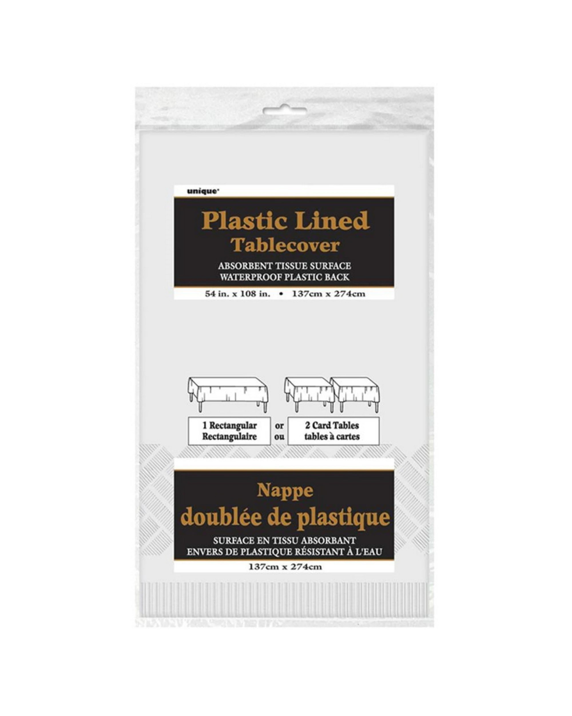 3 Unique White Rectangular Tissue Tablecloth with Plastic Lining - White, 3 of 3