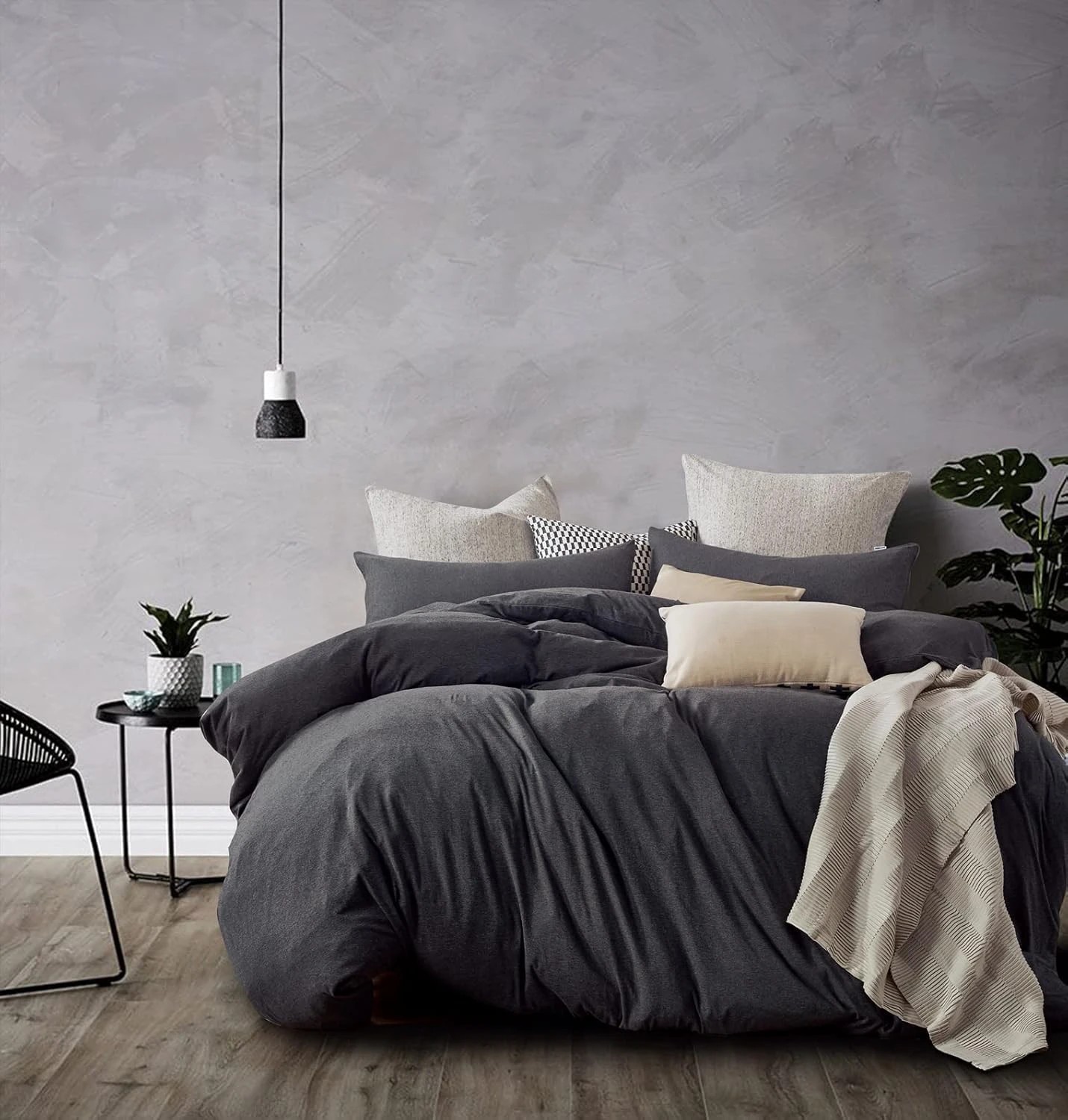 1 Gioia Casa Jersey Cotton Quilt Cover Set Soft Breathable Stretchy - Single Bed - Black, 1 of 5