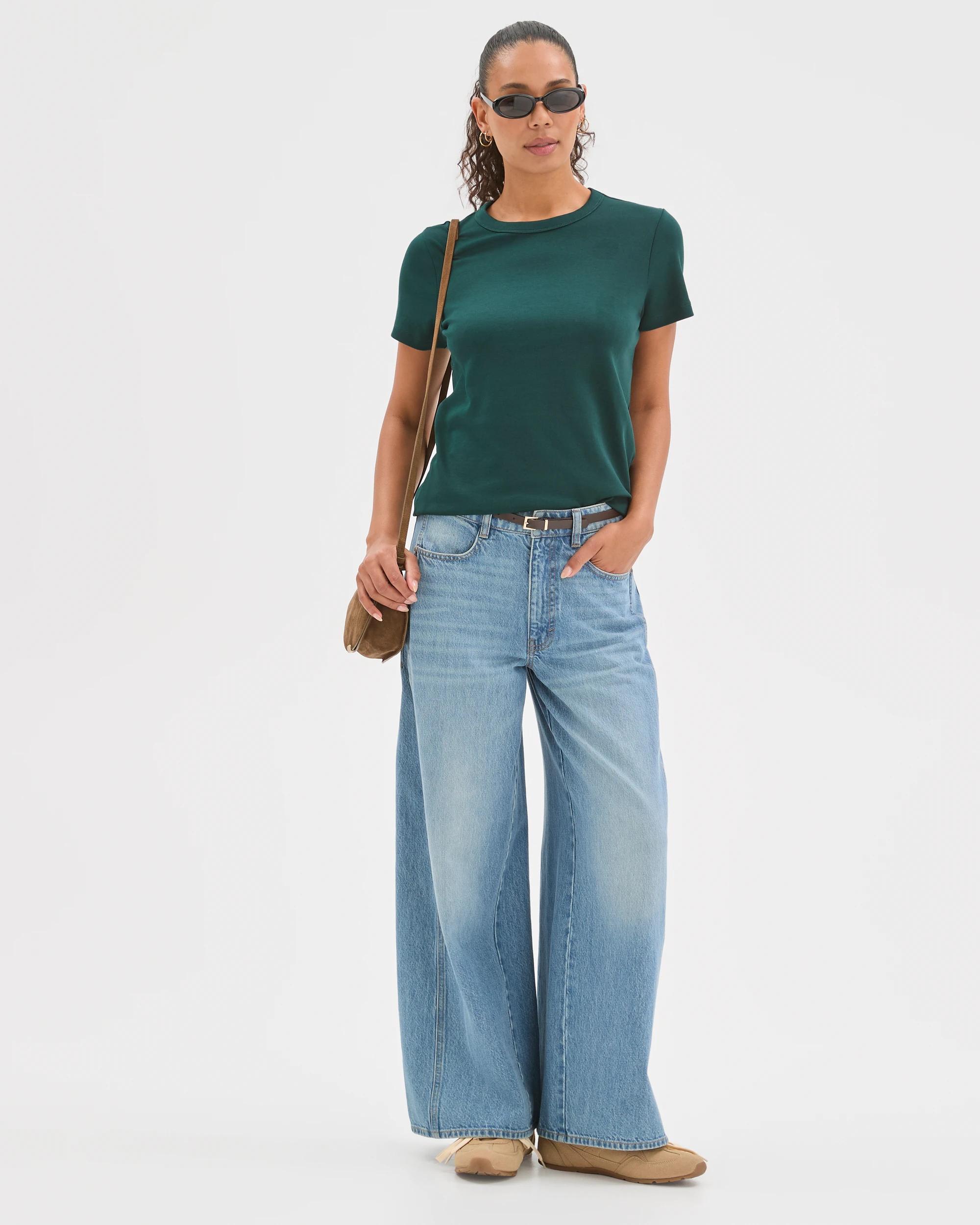 1 Target Woman Australian Cotton Interlock Neat T-Shirt DEEP GREEN, 1 of 6