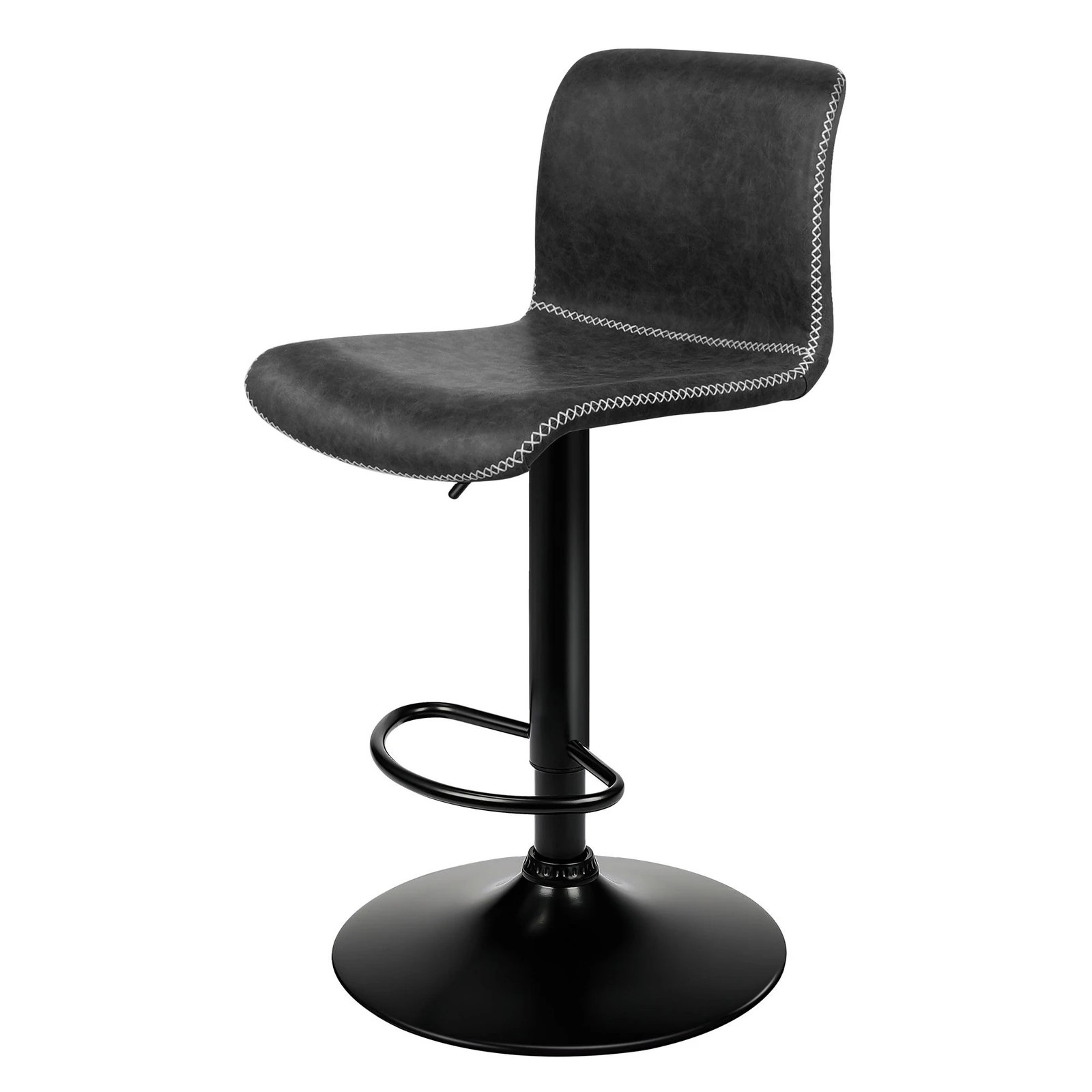 3 Alfordson 2x Bar Stools Remy Kitchen Gas Lift Swivel Chair Vintage Leather - Grey, 3 of 8