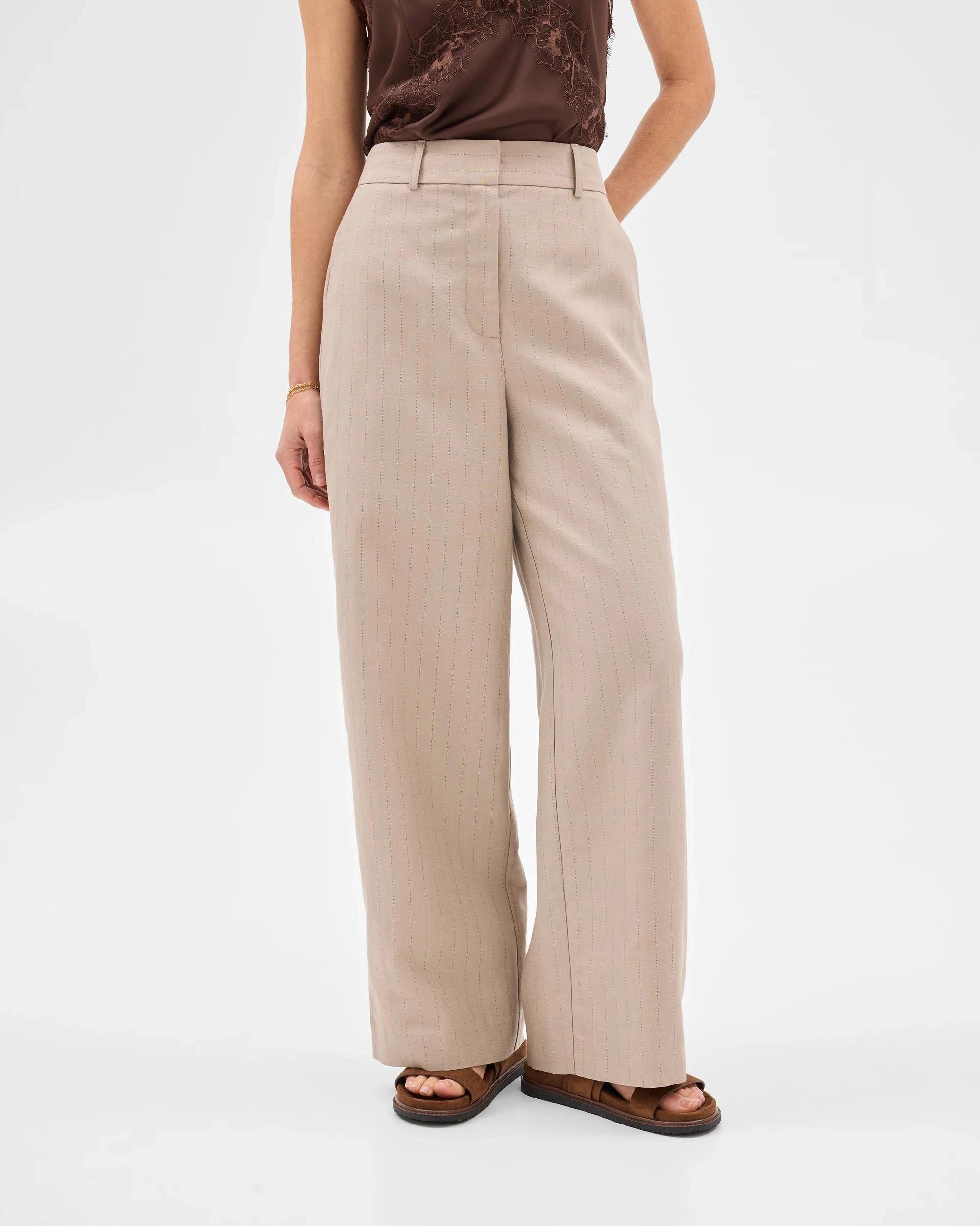 2 Linen Blend Wide Leg Pants - Preview NATURAL STRIPE, 2 of 7