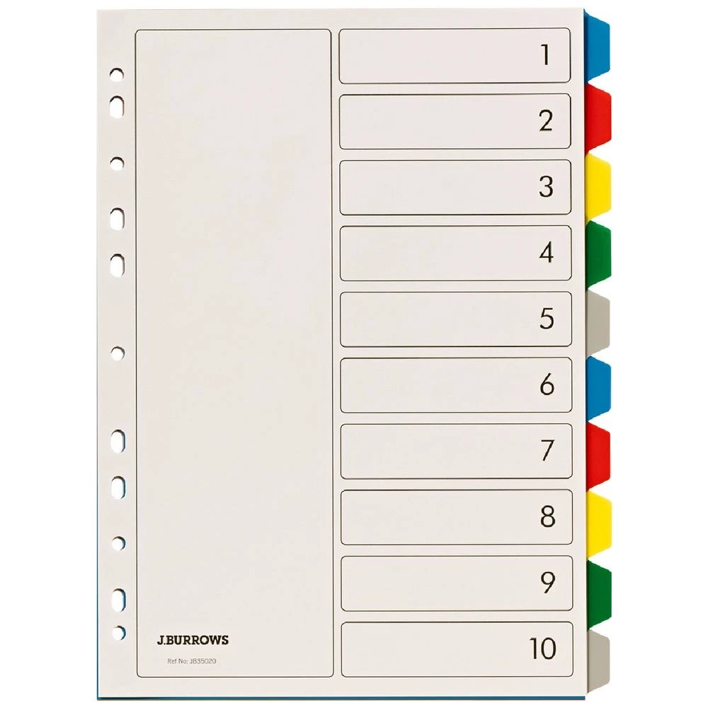 2 J.Burrows A4 10 Tab Dividers Plastic, 2 of 3