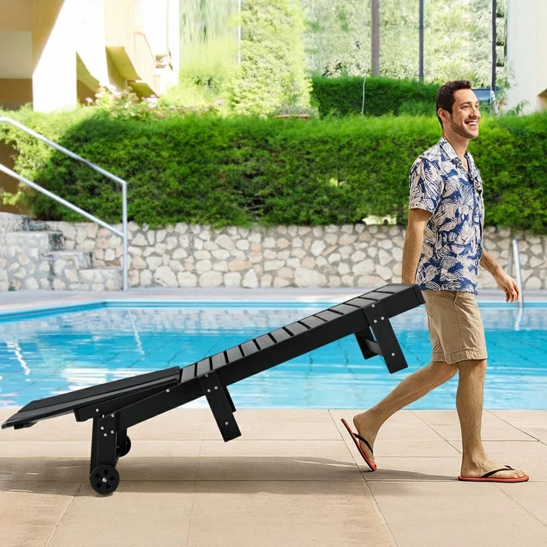 7 Gardeon Sun Lounge Lounger Table and Chairs Beach Chair HDPE Patio Outdoor Furniture - Black, 7 of 7