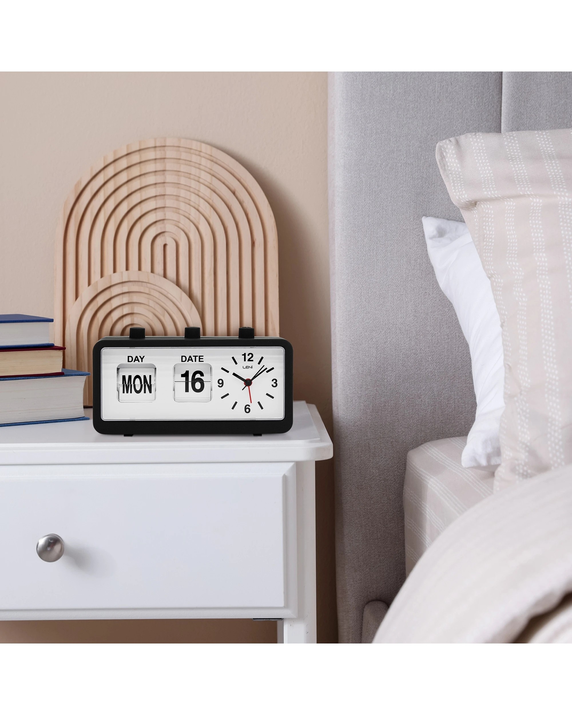 4 Leni 11x20cm Flipper Table Alarm Clock With Manual Flip Day And Date Black - Black, 4 of 4