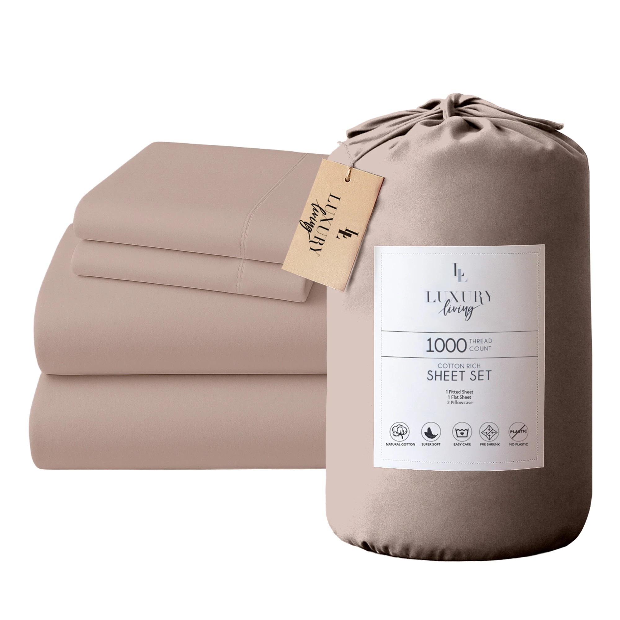 1 4pc 1000 Thread Count Cotton Rich King Bed Sheet Gift Pack Cvc Microfibre Blend In Linen
 - King Bed, 1 of 10