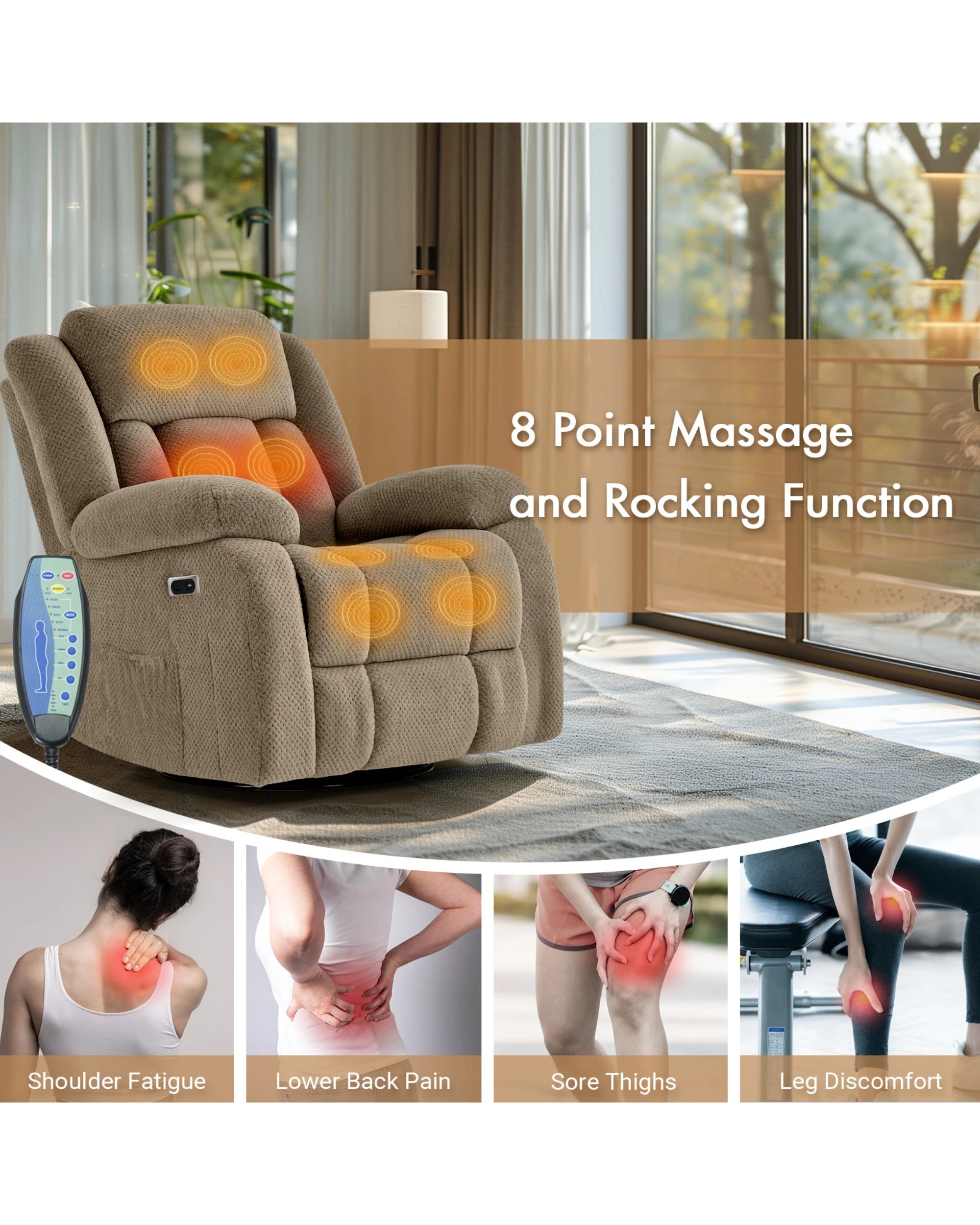 7 Advwin Recliner Chair Electric Heat Massage Chair Lounge Armchair Rotatable Velvet Brown, 7 of 7