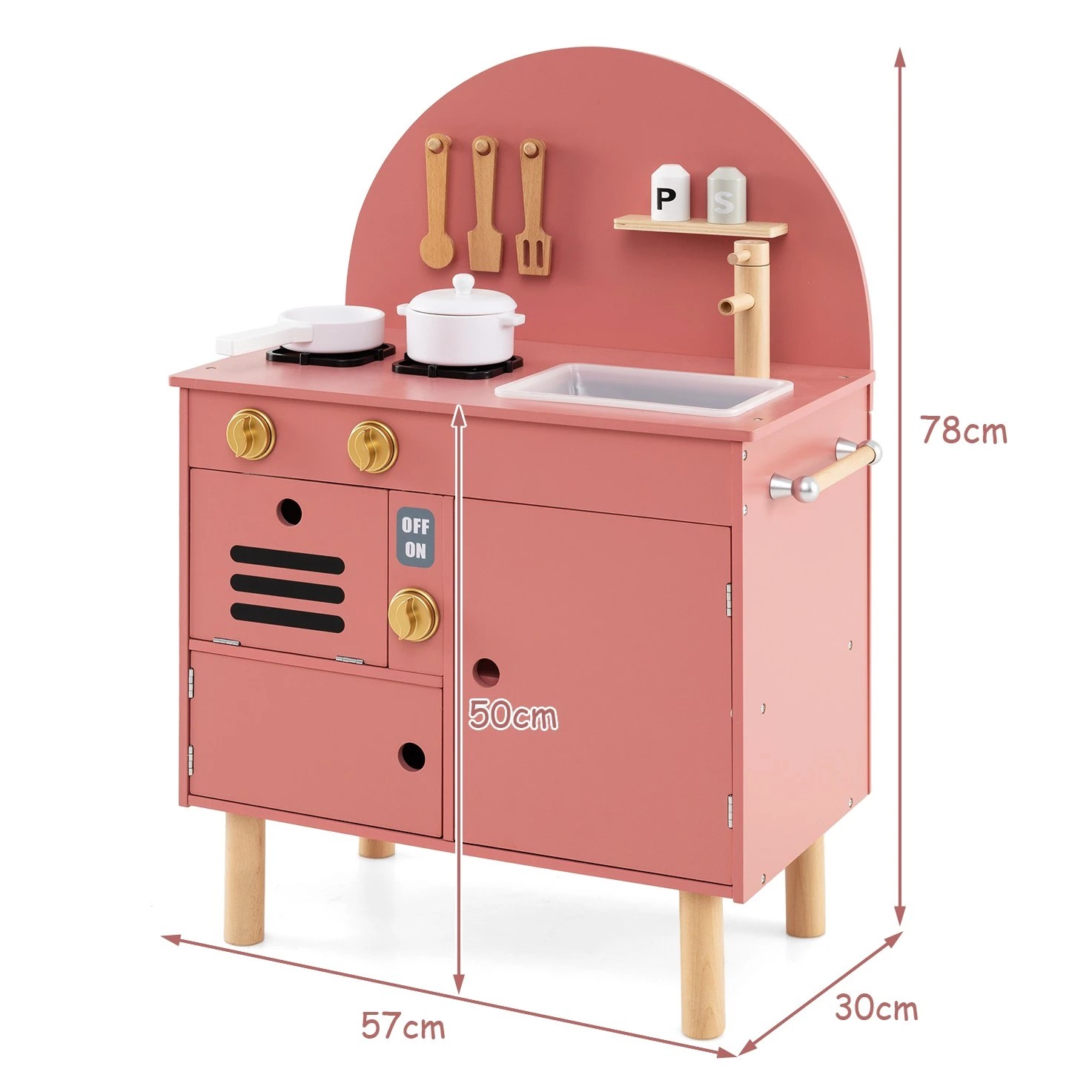 2 Costway Kids Small Wooden Play Kitchen with Stove, Sink & Microwave - Pink, 2 of 3
