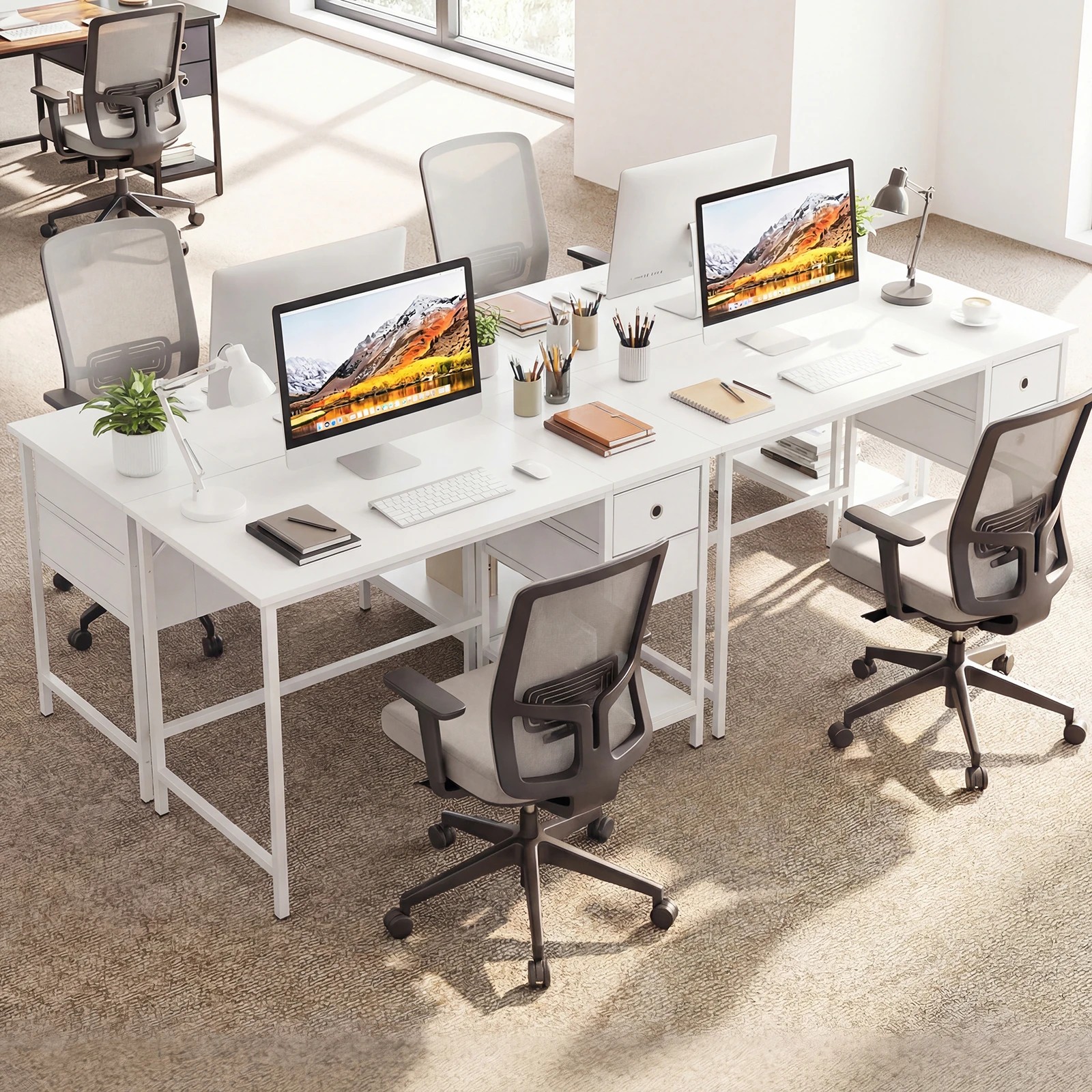 5 Costway 120cm Computer Desk w/Removable Drawers Study Workstation - White, 5 of 6