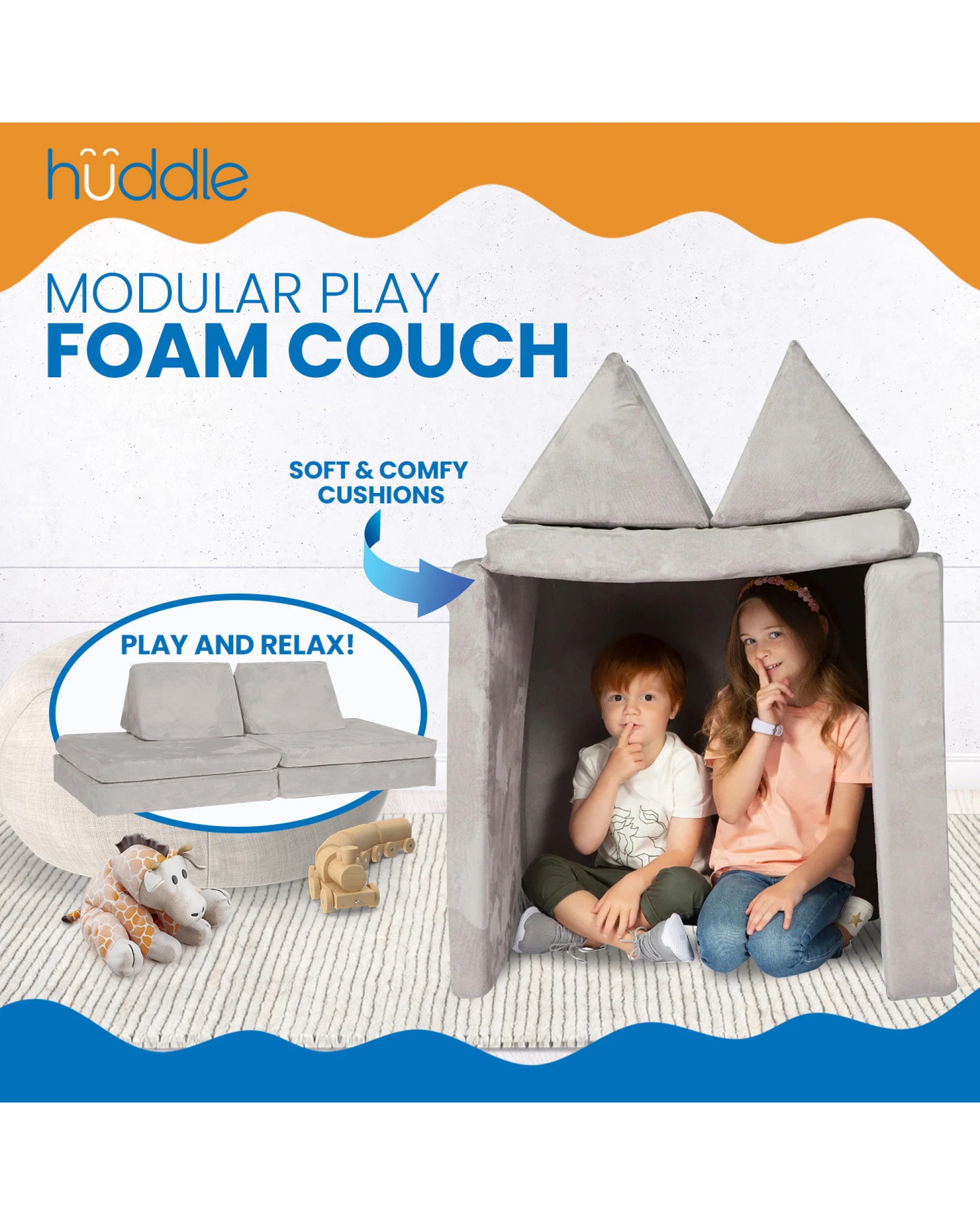 9 Huddle Kids Modular Play Foam Couch - Grey, 9 of 9