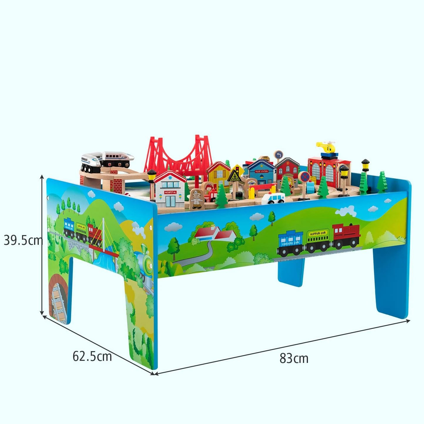 2 Costway 80 Pcs Wood Train Set Table Model Railway Track Toy, 2 of 3