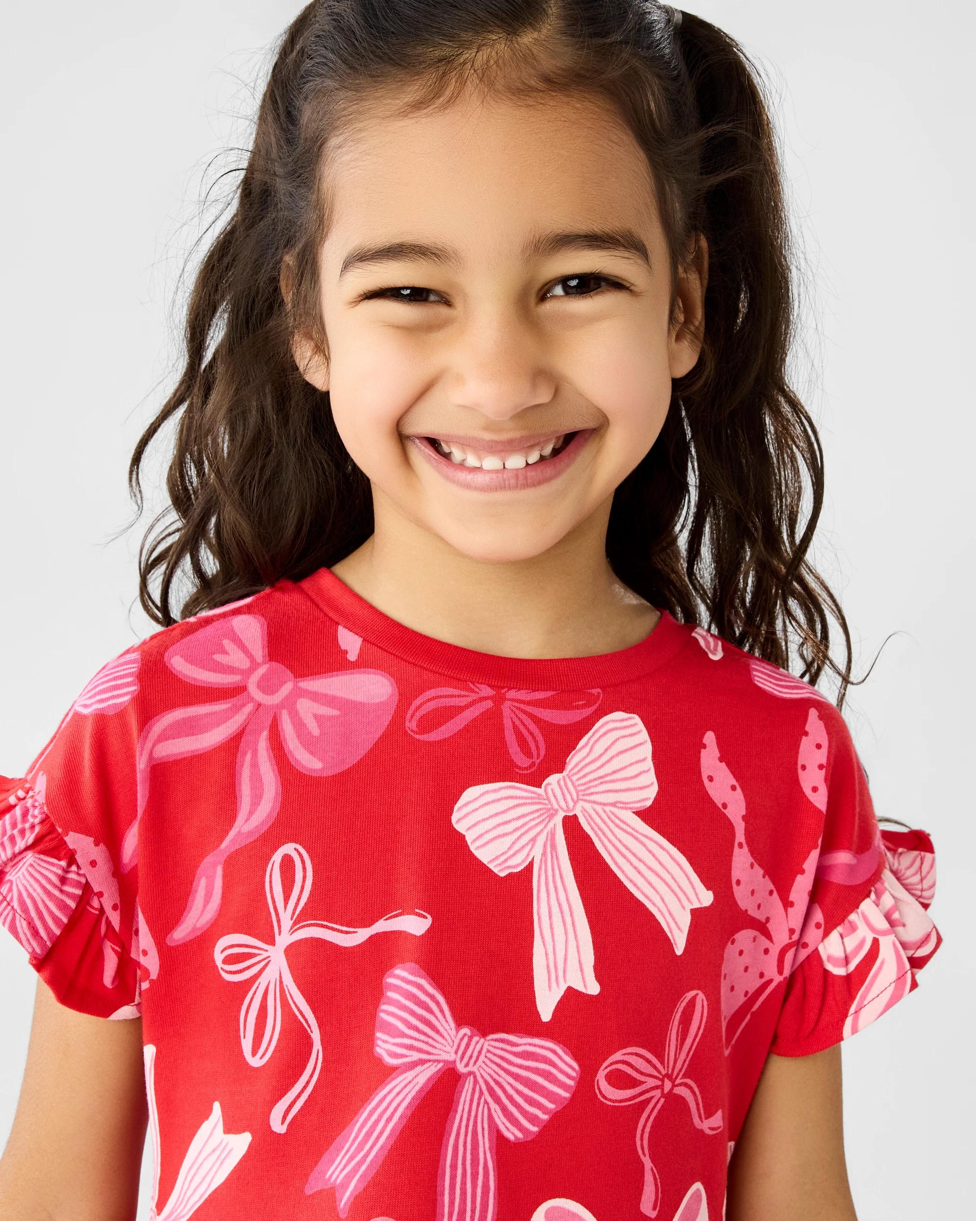 3 Christmas Print Jersey Dress Red Bows, 3 of 7