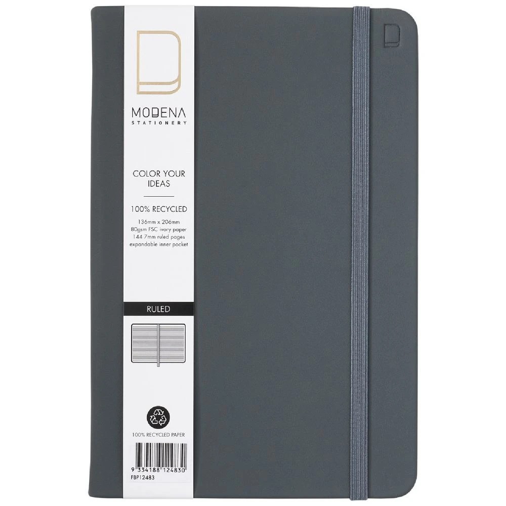 1 Modena A5 PU Ruled Notebook Grey, 1 of 5